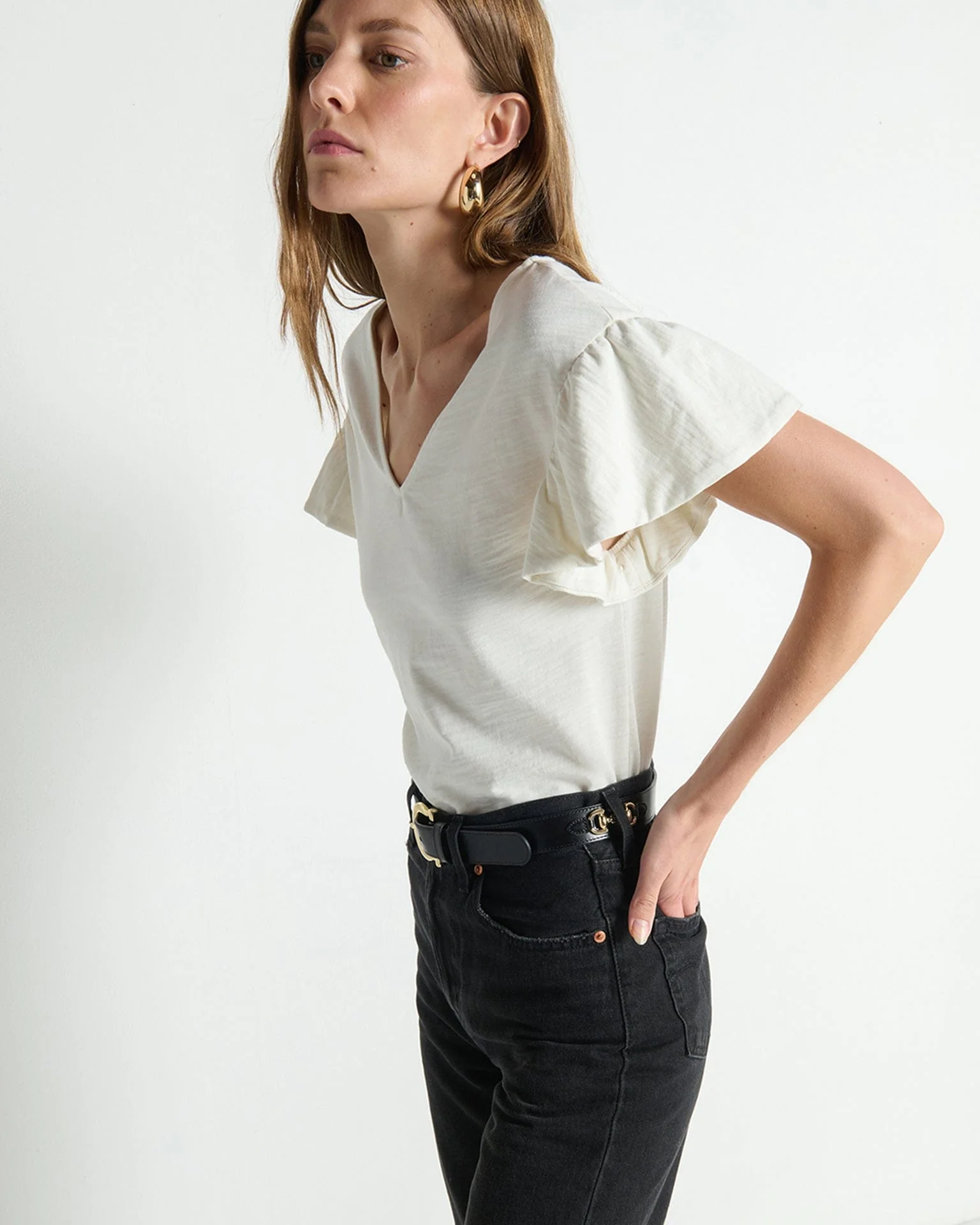 Emmy Flutter Sleeve Tee in Porcelain - Image 2