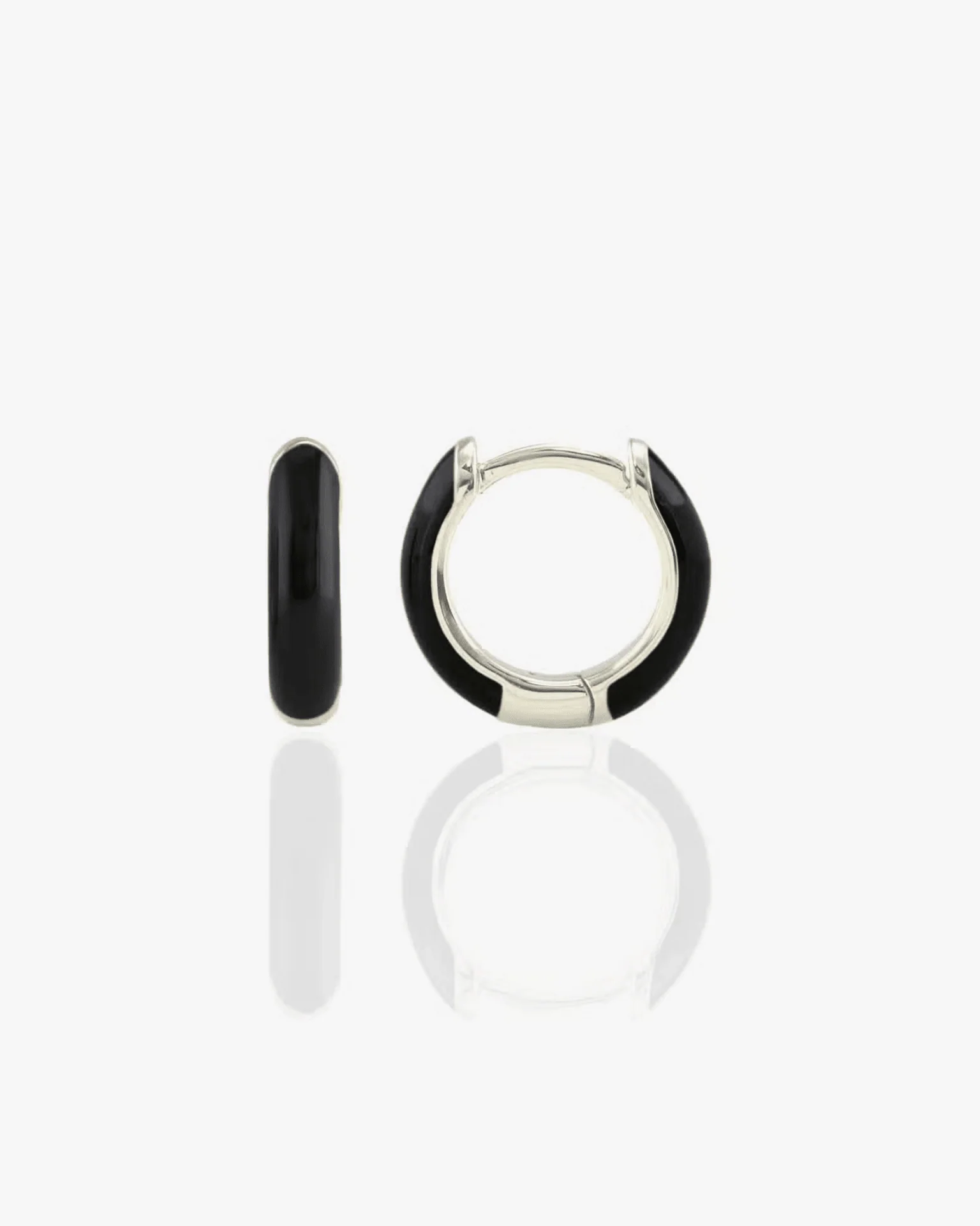 Enamel Huggie Hoops in Black & Sterling Silver