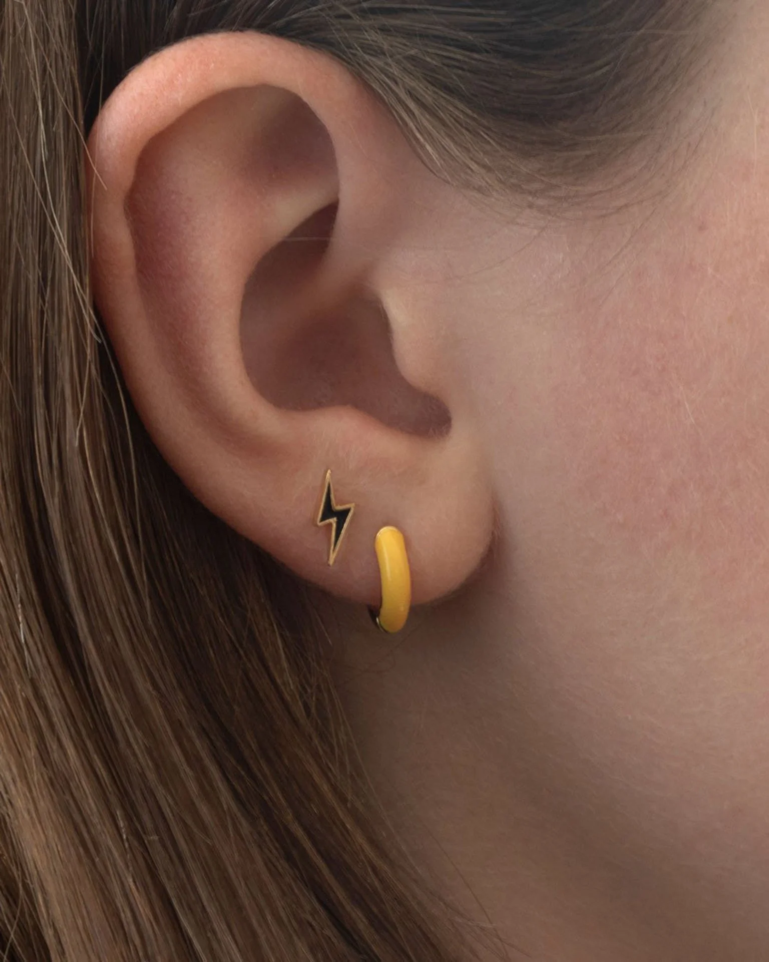 Enamel Huggie Hoops in Mellow Yellow