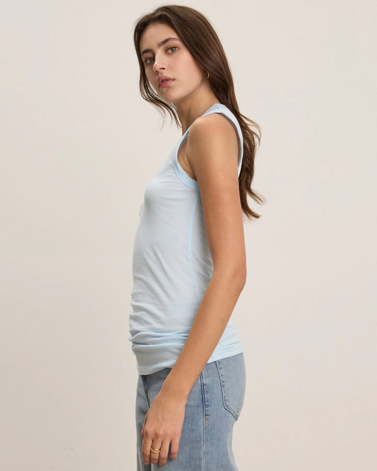 Estina Scoop Neck Tank Top in Capri - Image 2