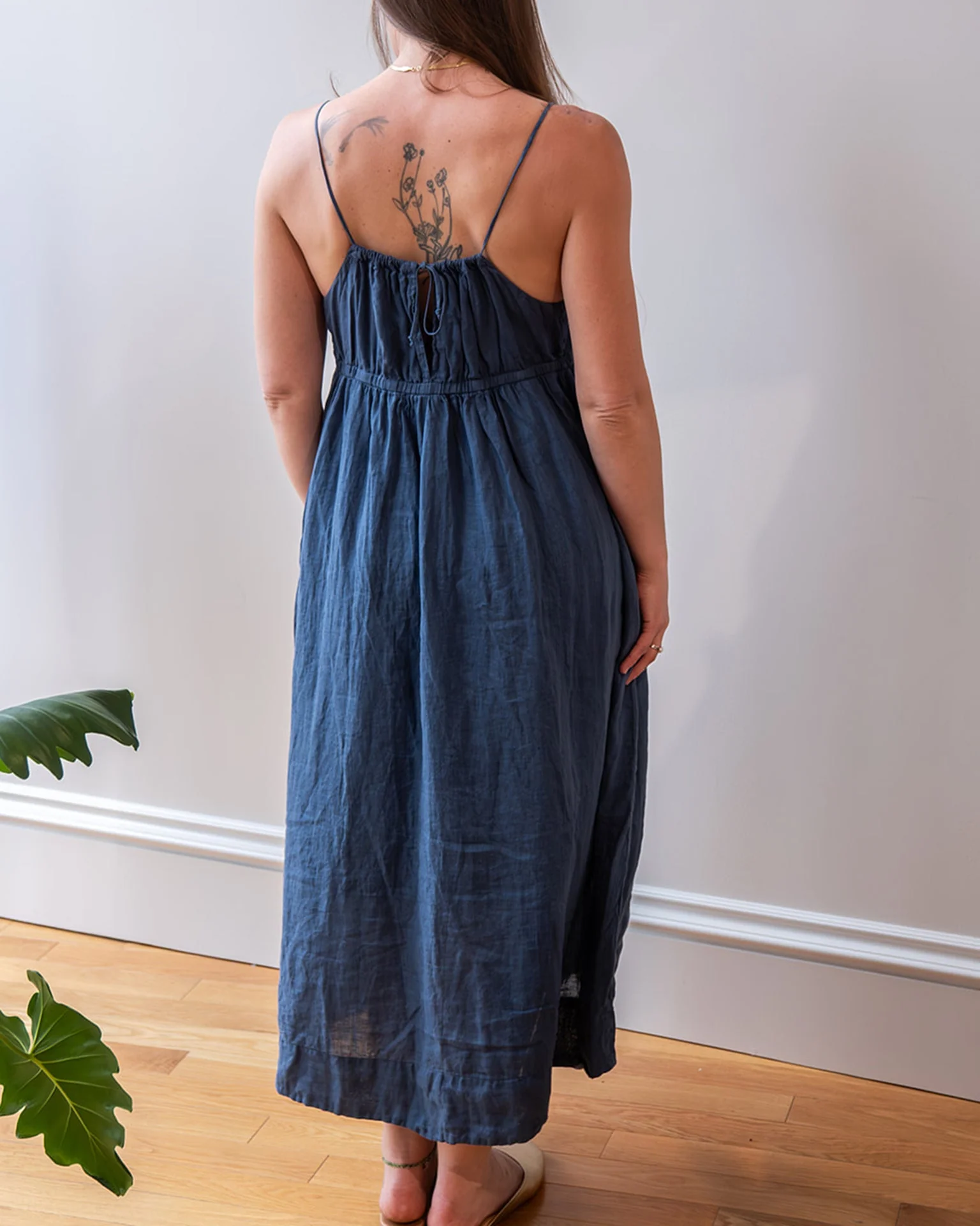 Eva Spaghetti Strap Dress in Moonlit Ocean Linen - Image 3