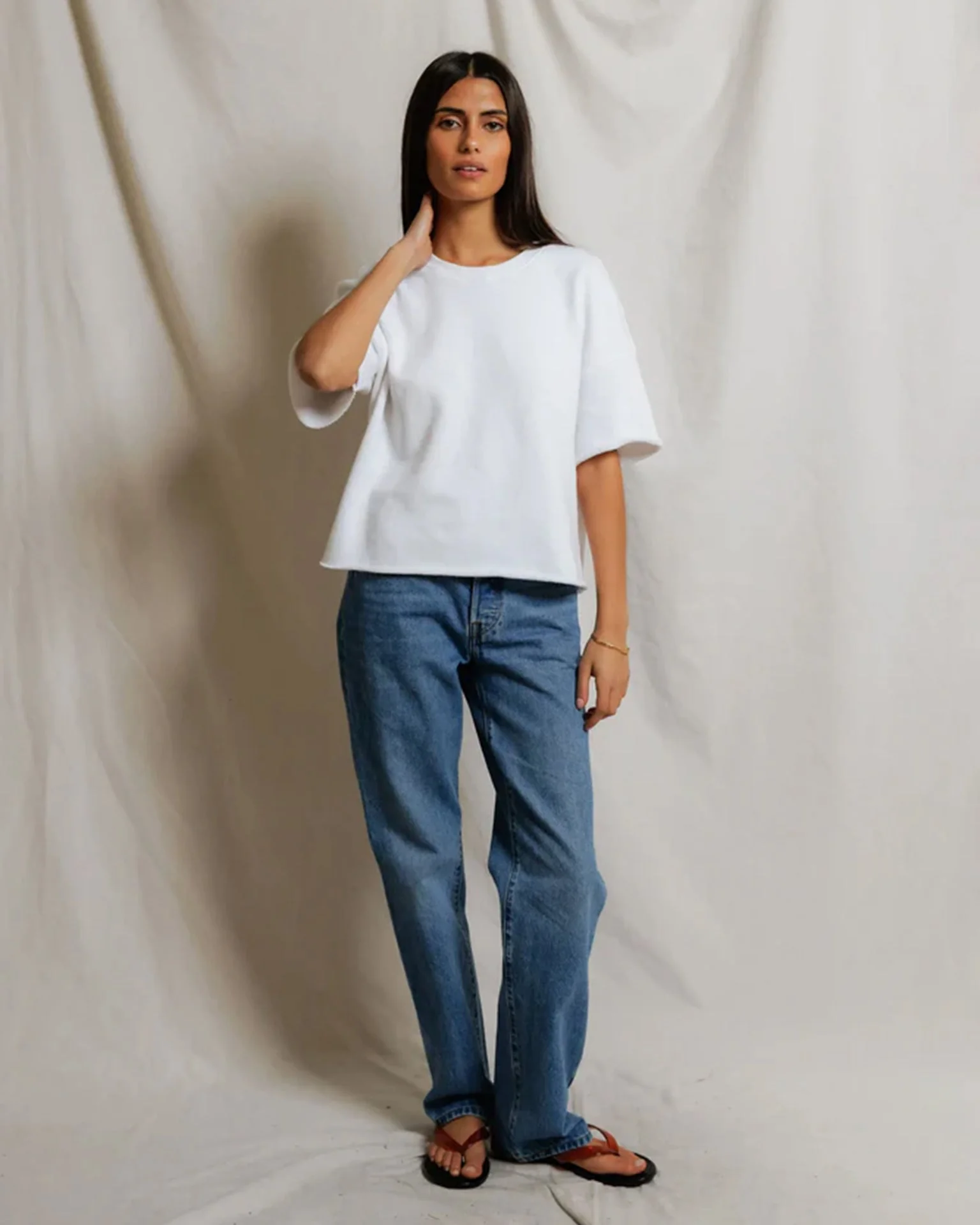 Ezra - Dry French Terry Short Sleeve Sweatshirt in White - Image 2