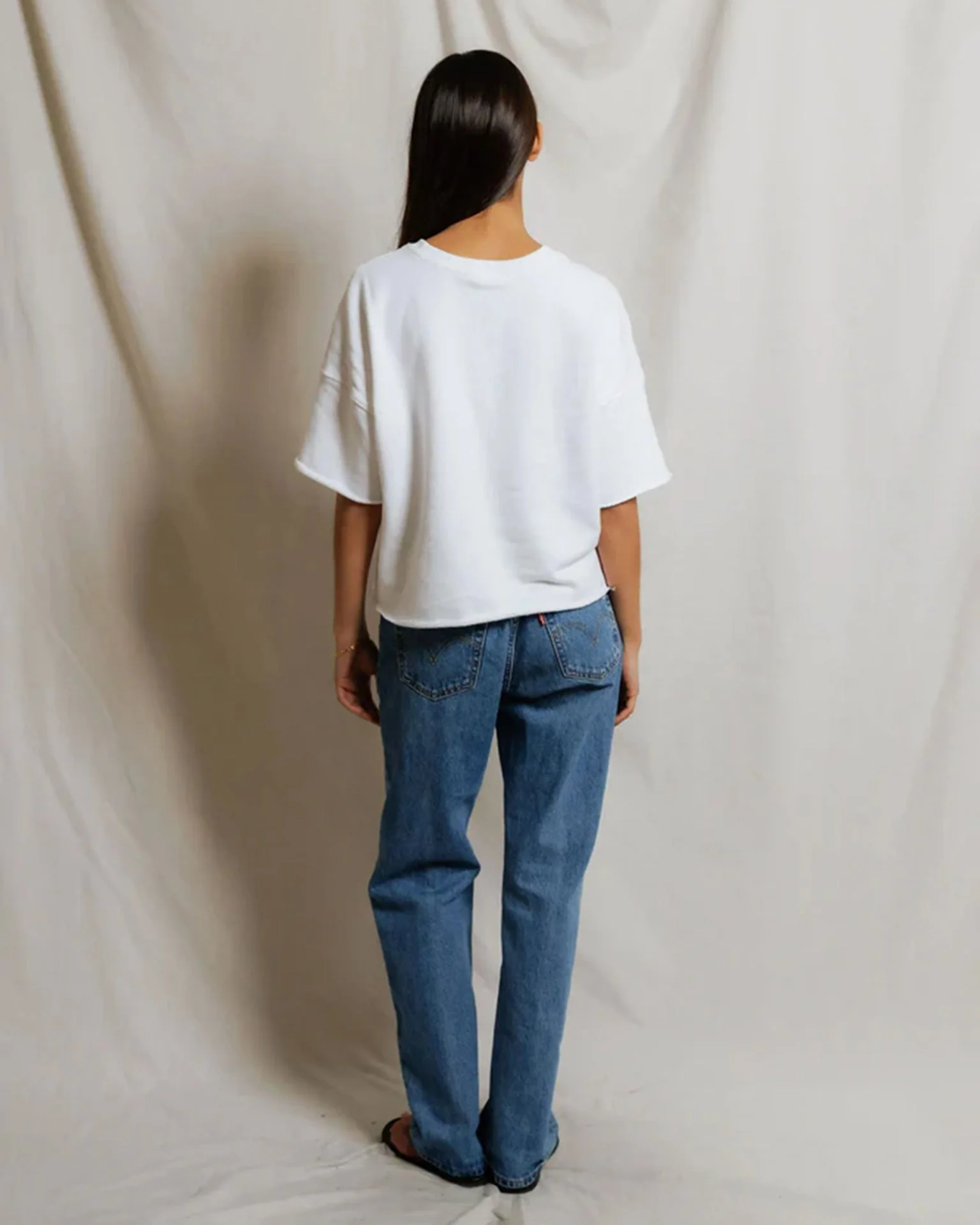 Ezra - Dry French Terry Short Sleeve Sweatshirt in White - Image 5