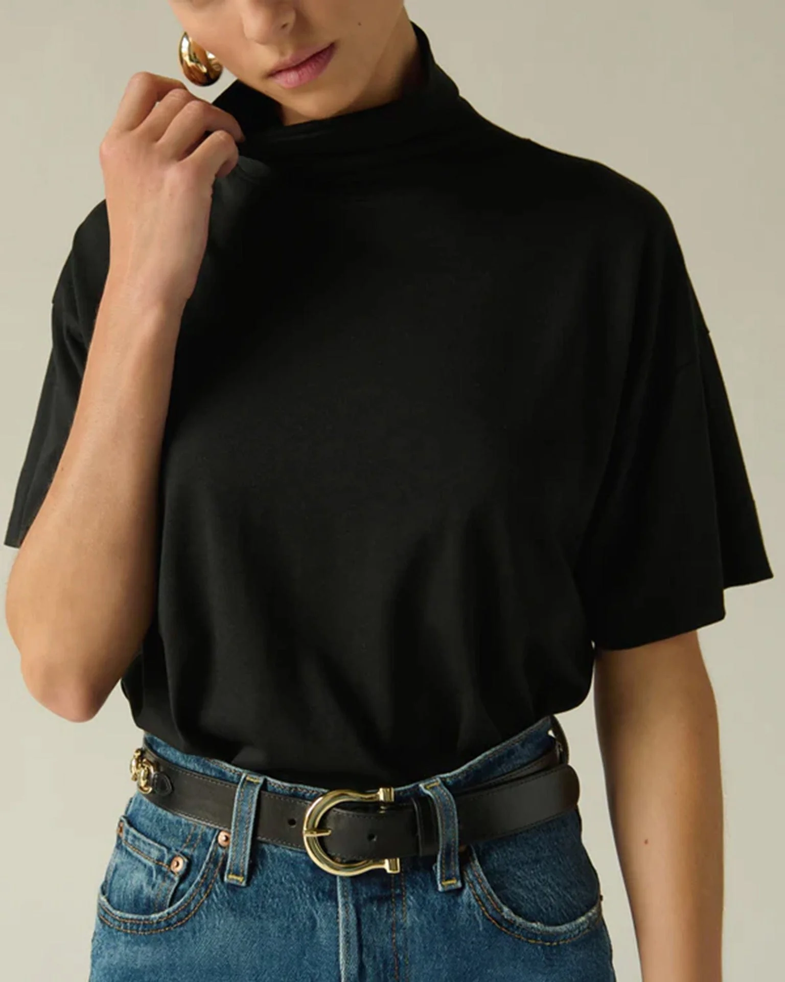 Fable Turtleneck Tee in Jet Black - Image 2