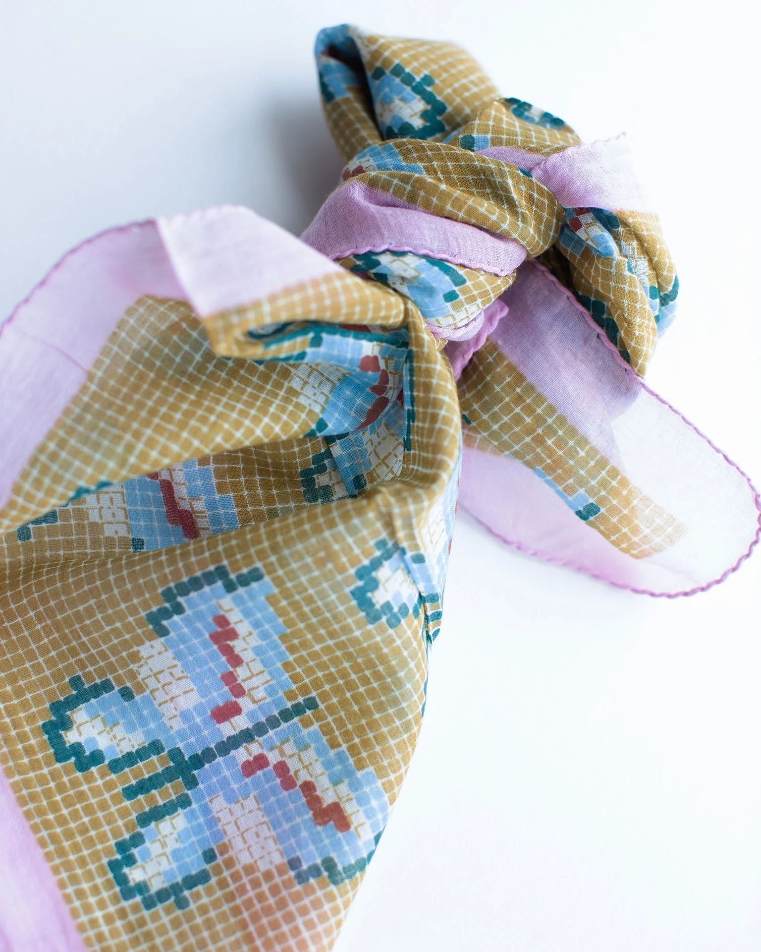 Fairytale Emb 55x55 Bandana in Ochre - Image 3