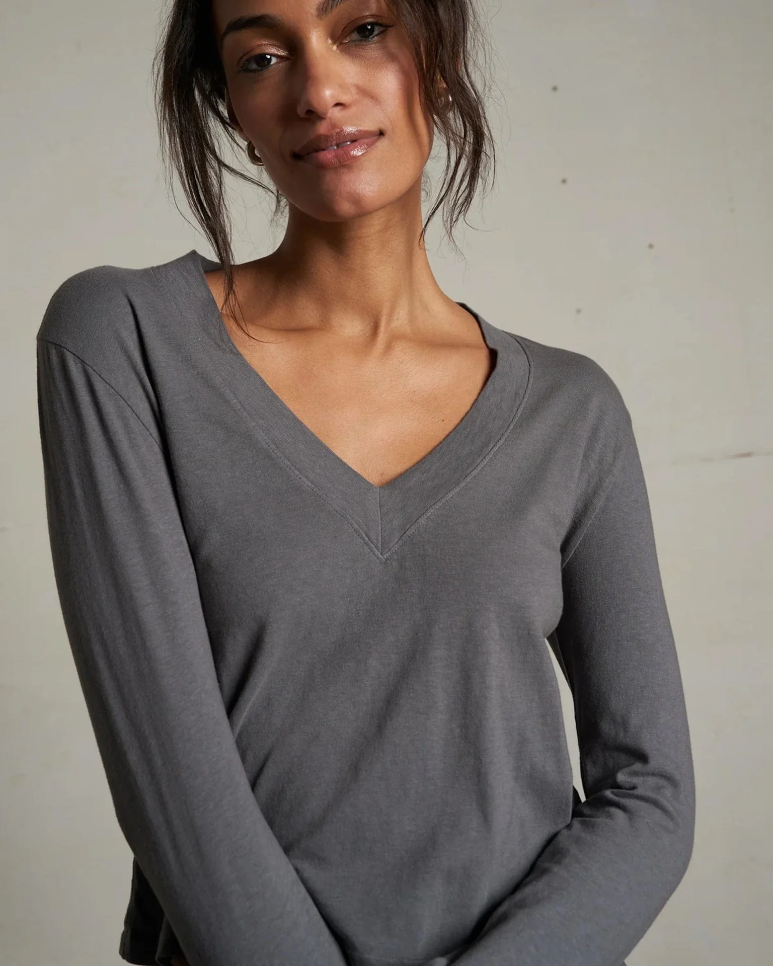 Fiona L/S Recycled V Neck Charcoal - Image 2