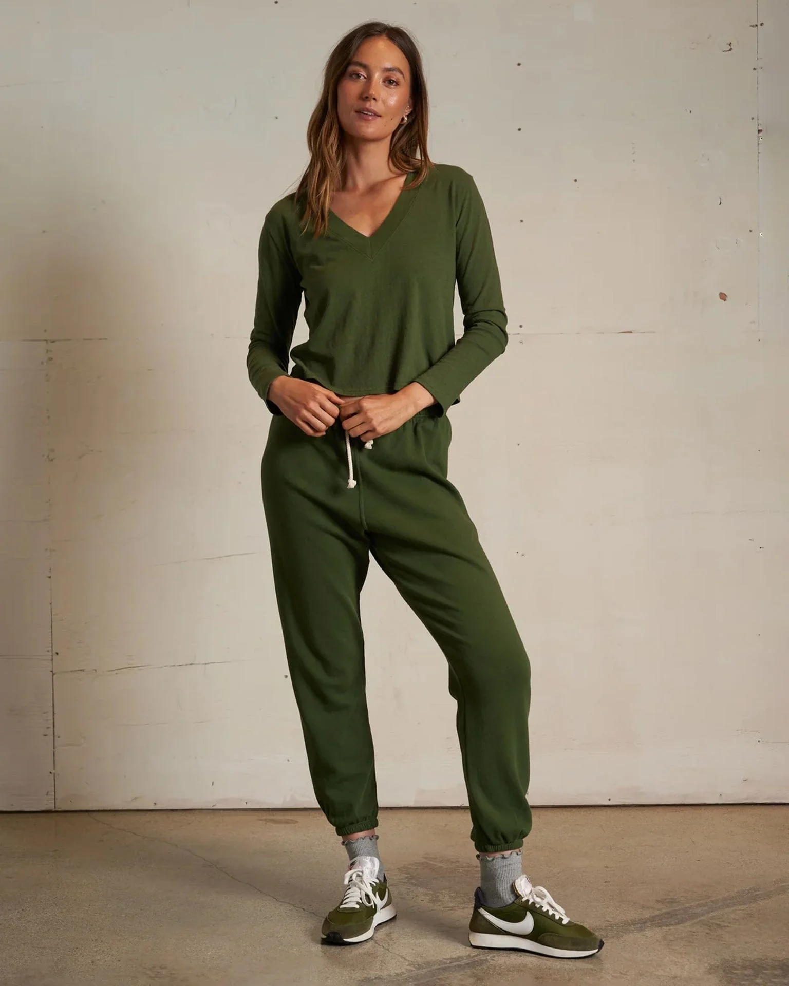 Fiona Long Sleeve Recycled V Neck in Fern Green - Image 2