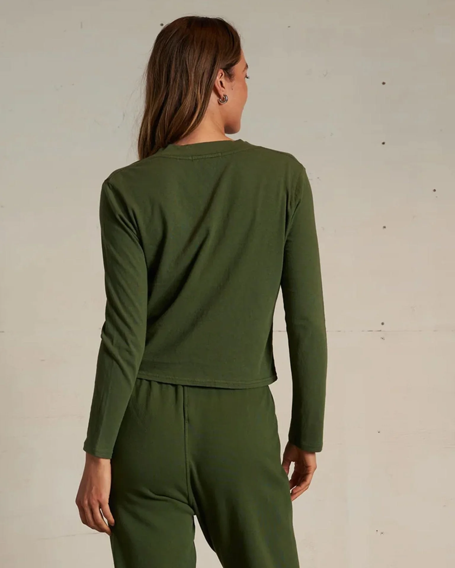 Fiona Long Sleeve Recycled V Neck in Fern Green - Image 3