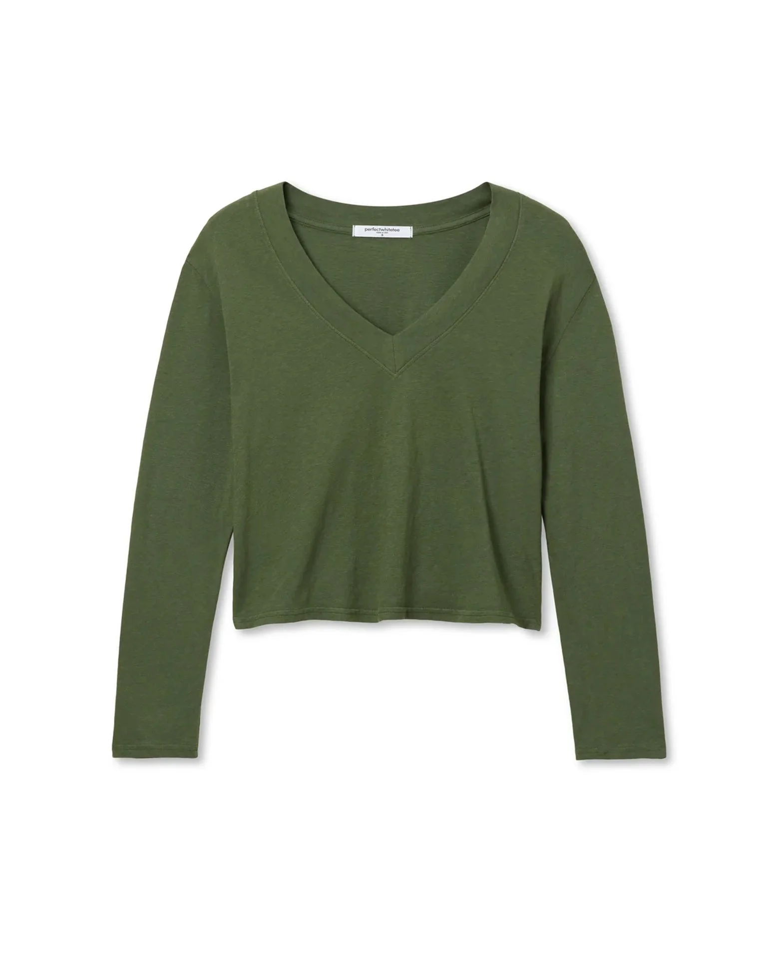 Fiona Long Sleeve Recycled V Neck in Fern Green - Image 4