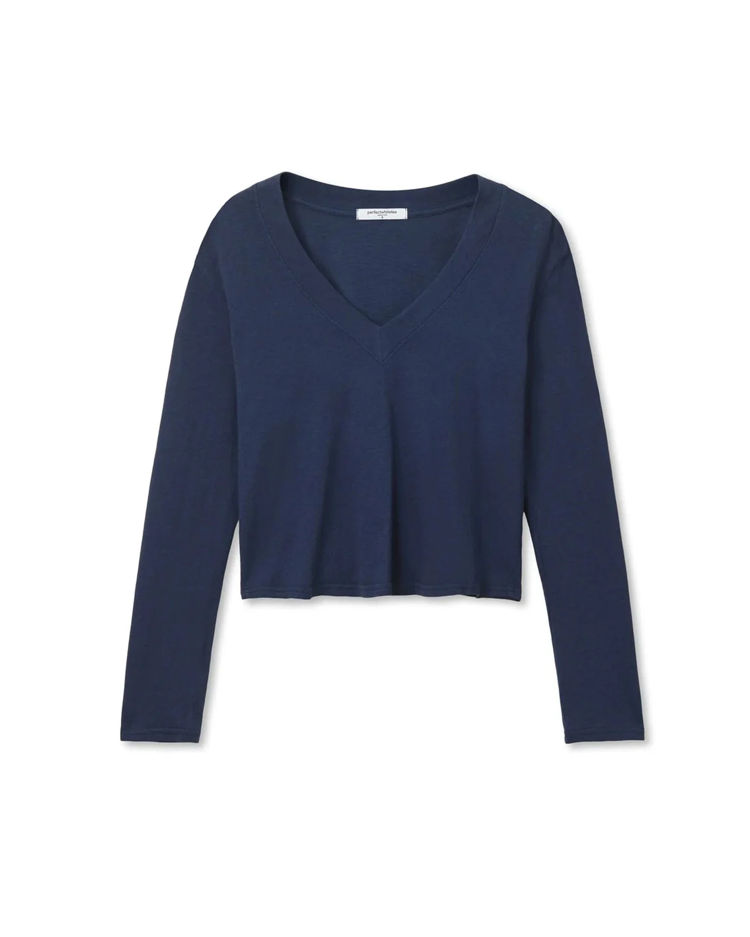 Fiona Long Sleeve Recycled V Neck in Navy - Image 3