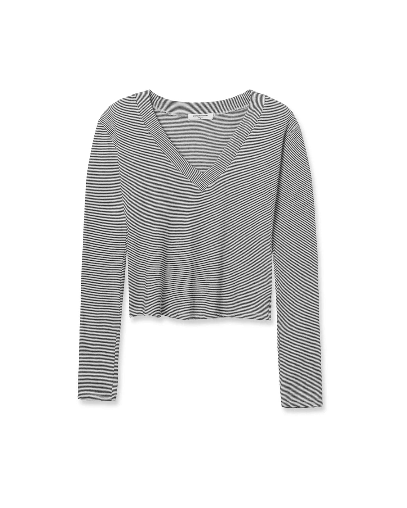 Fiona Stripe Jersey V Neck L/S in Ivory/Black - Image 4