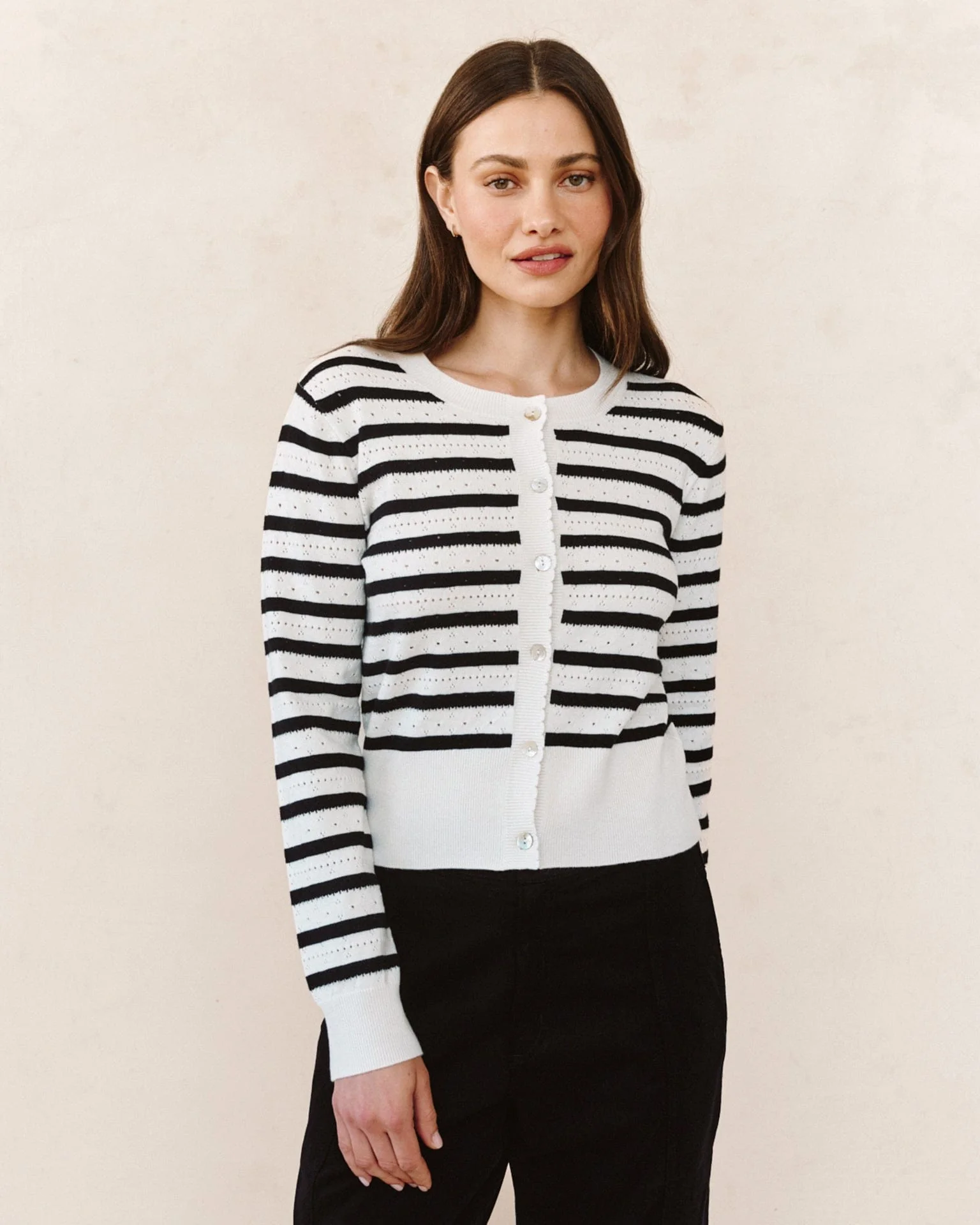 Fitted Cardigan in Cheri Stripe