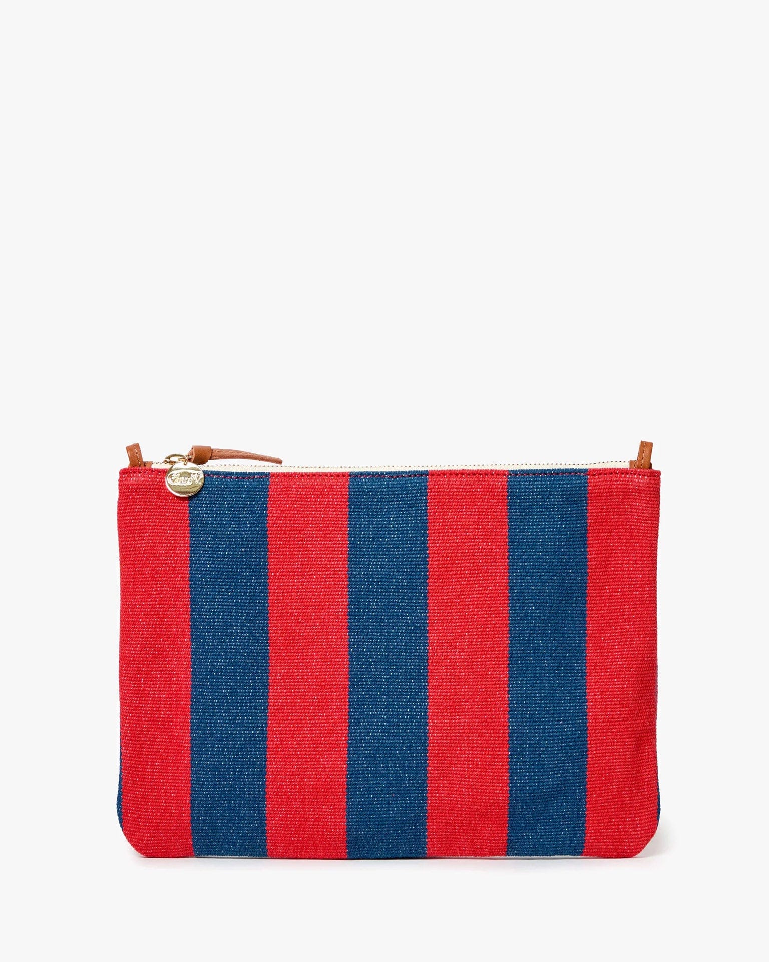 Flat Clutch w/ Tabs - Canvas Stripe in Poppy/French Blue