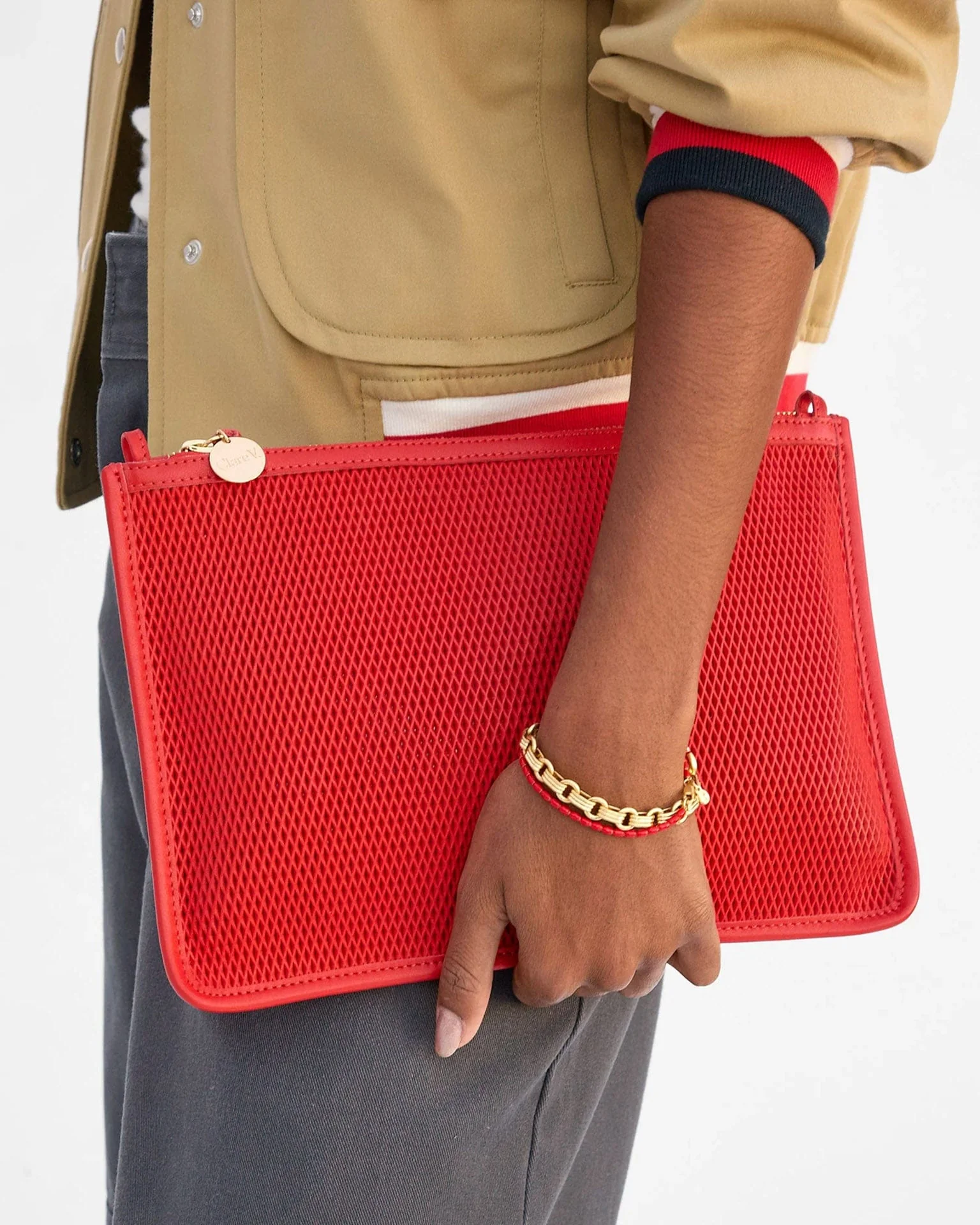 Flat Clutch w/ Tabs - Diamond Perf in Bright Poppy - Image 3