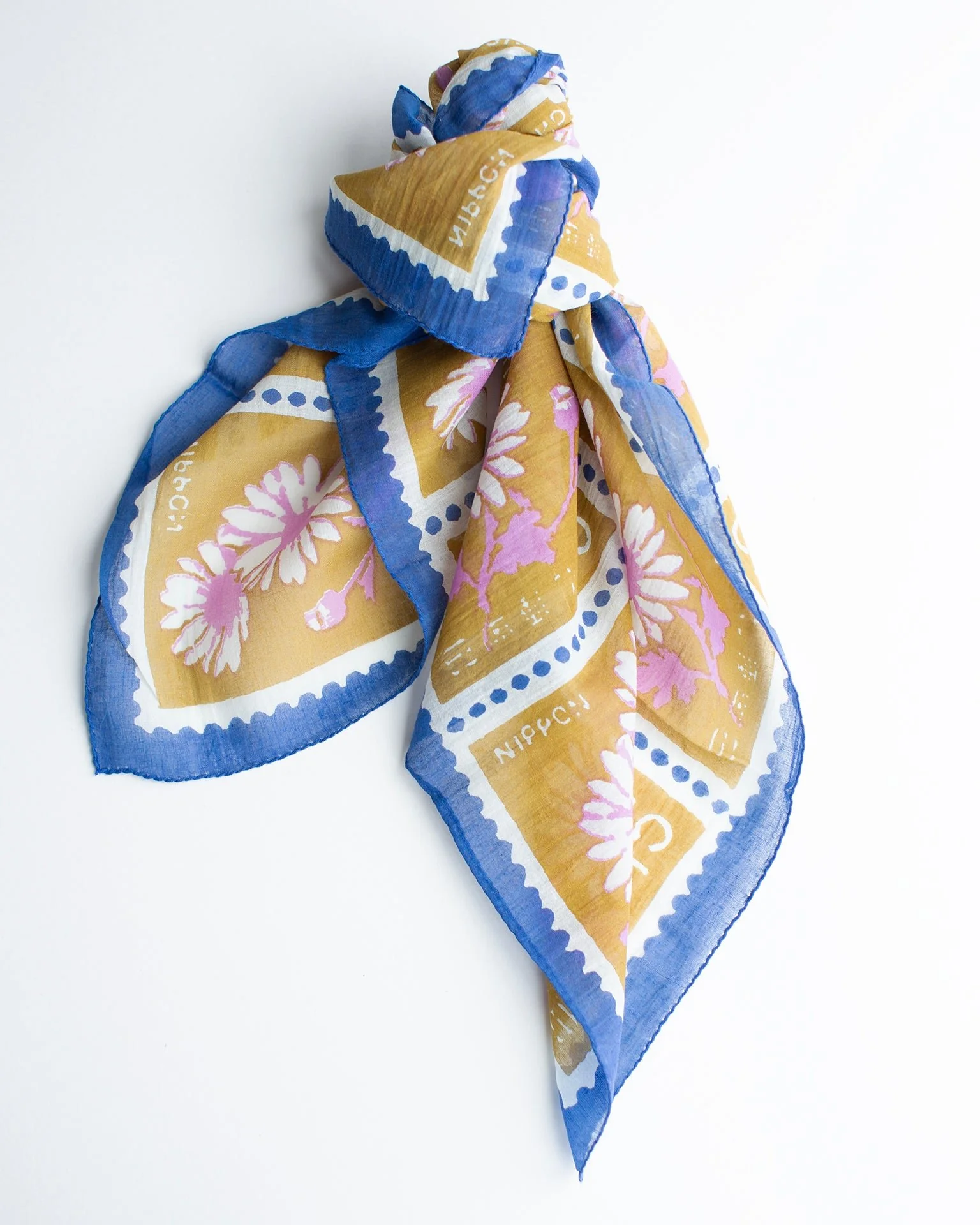 Flower Stamps 70x70 Bandana in Ochre