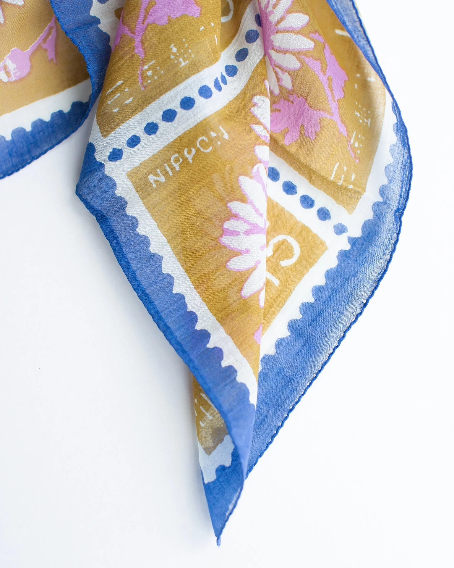 Flower Stamps 70x70 Bandana in Ochre - Image 3