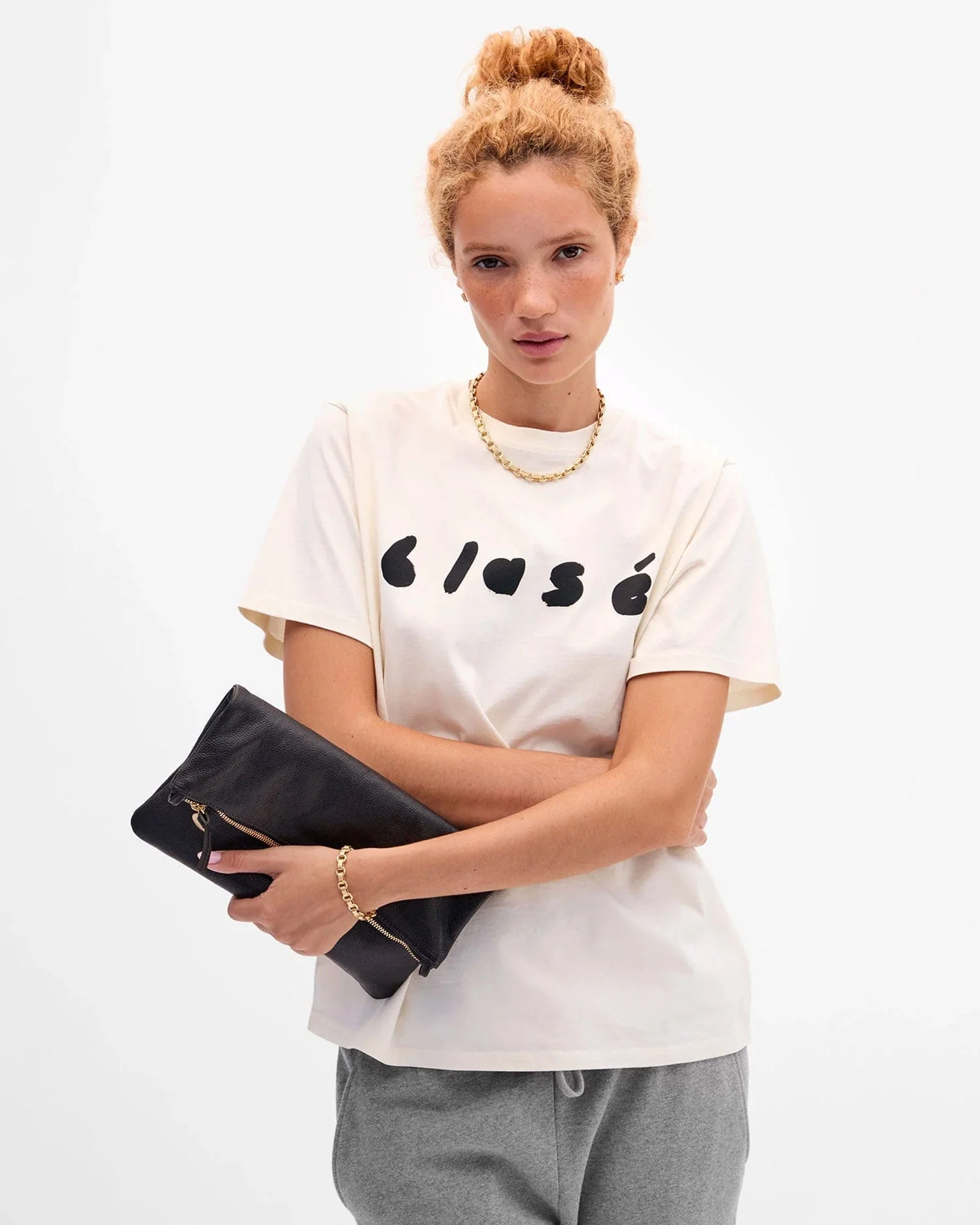 Foldover Clutch w/ Tabs - Petit Caviar in Black - Image 2