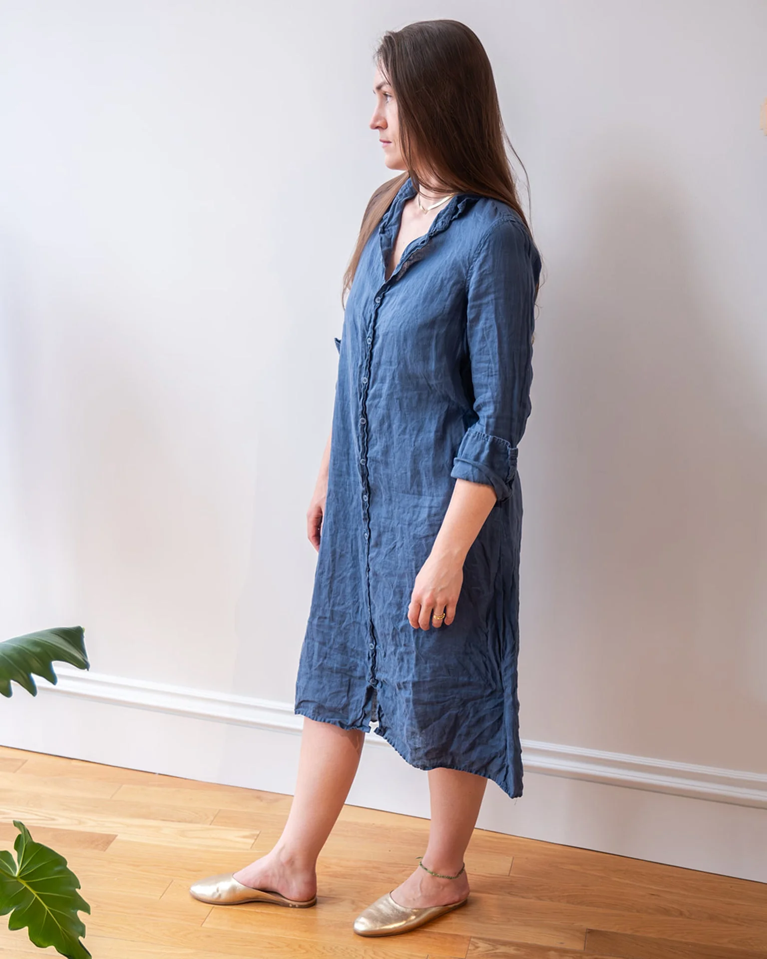 Frankie Long Shirtdress in Moonlit Ocean Linen