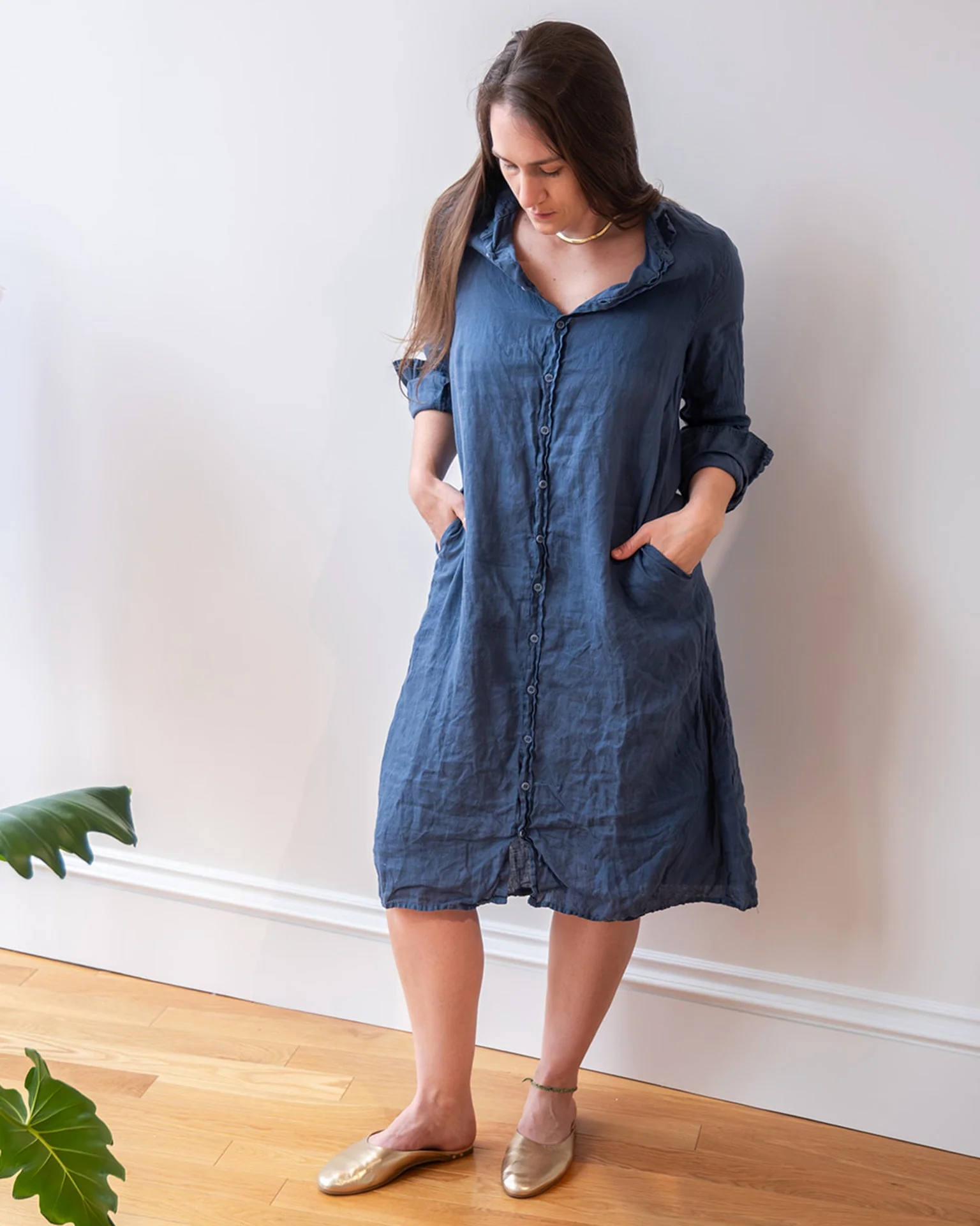 Frankie Long Shirtdress in Moonlit Ocean Linen - Image 2