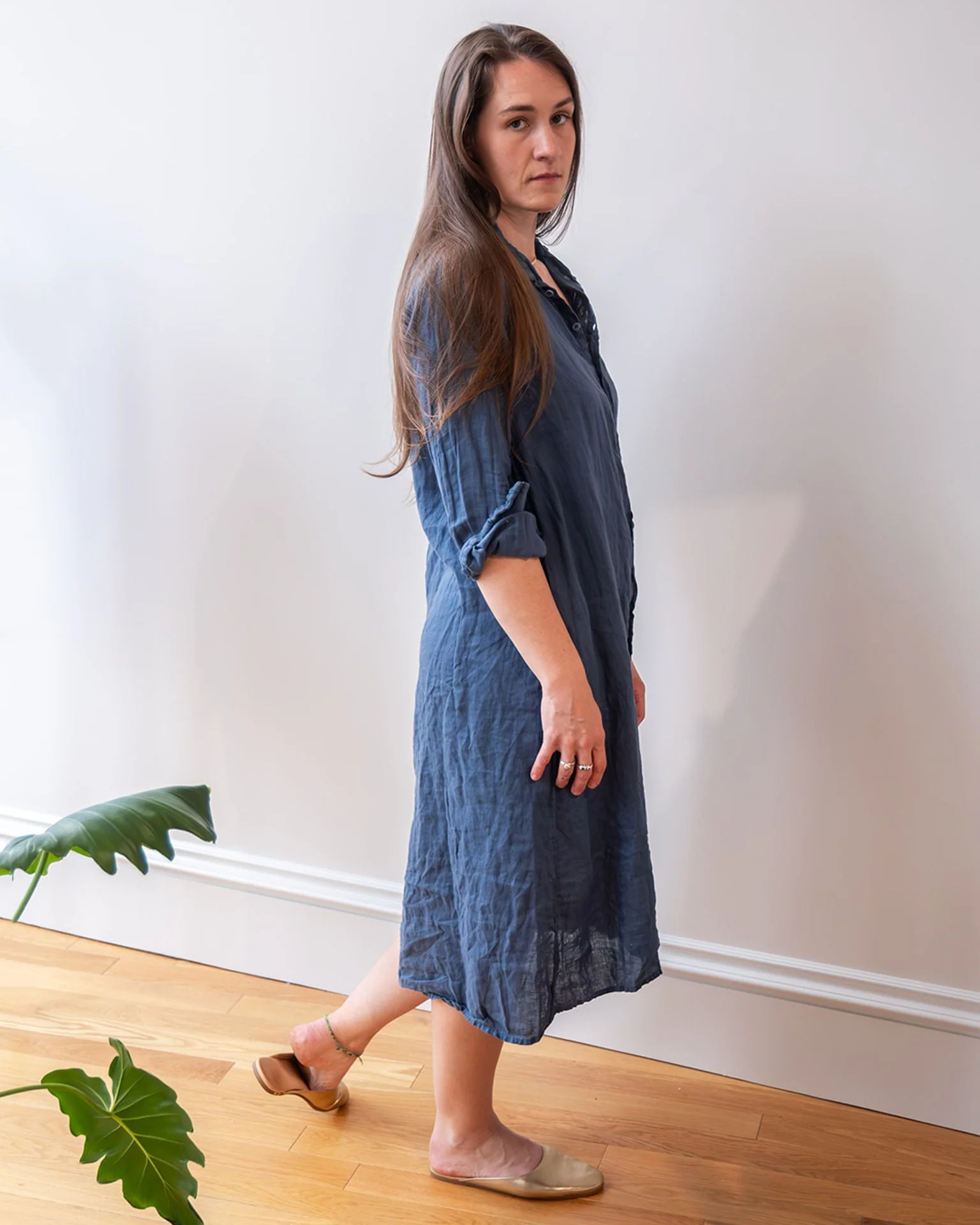 Frankie Long Shirtdress in Moonlit Ocean Linen - Image 3