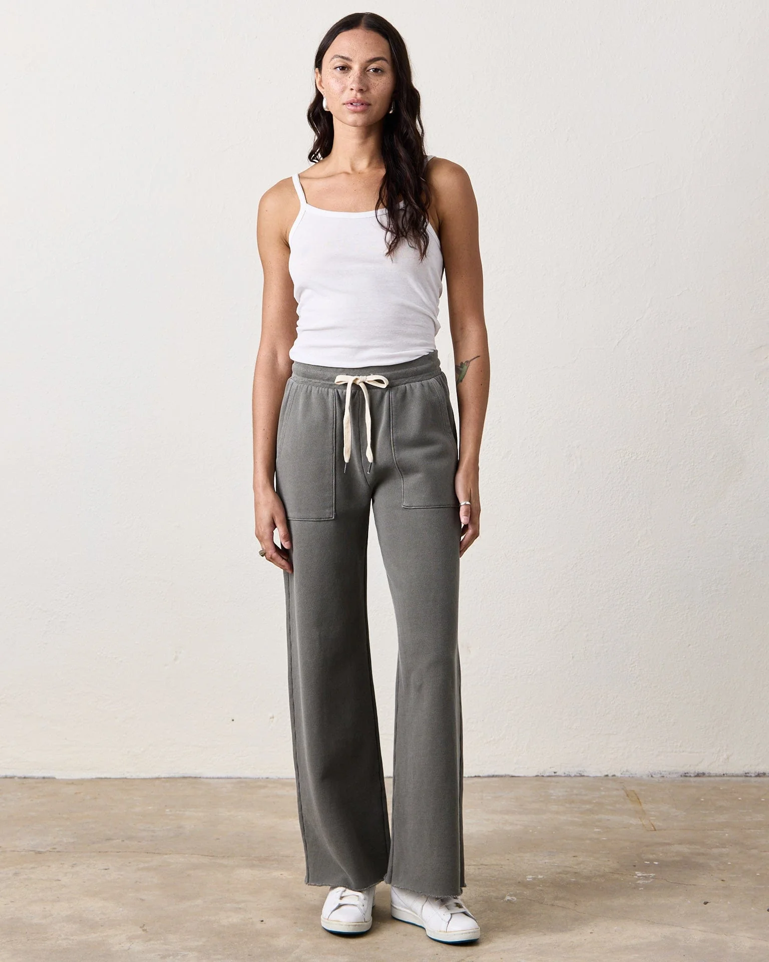 Franky Drawstring Baker Sweats in Faded Olive - Image 2