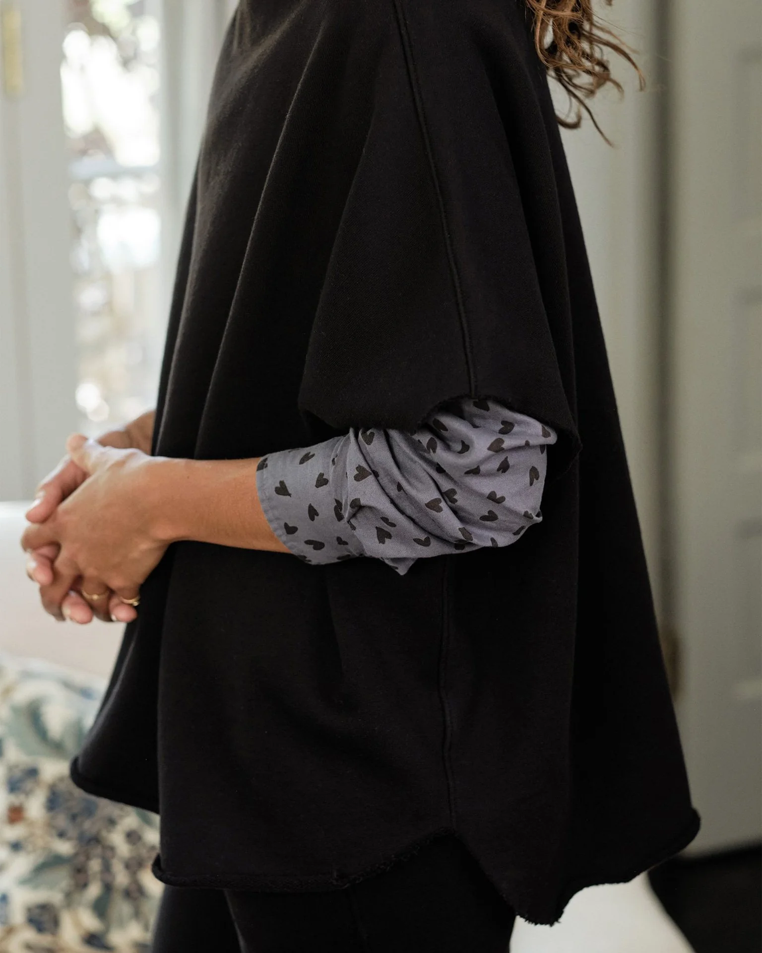 Audrey Funnel Neck Capelet in Black - Image 3