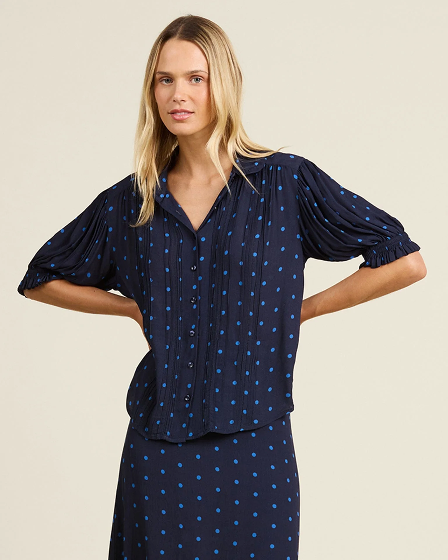 Gemma Blouse in Azure Polka Dot