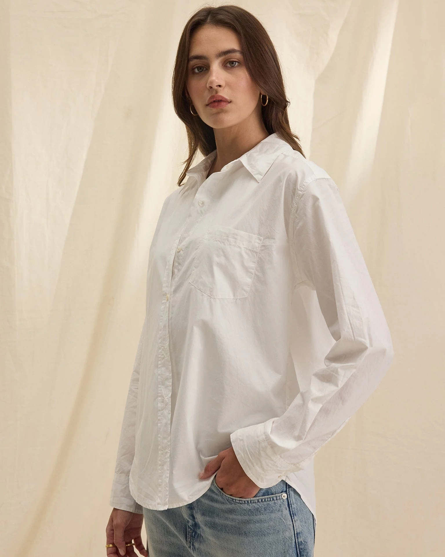 Grace L/S Button Up Top in White