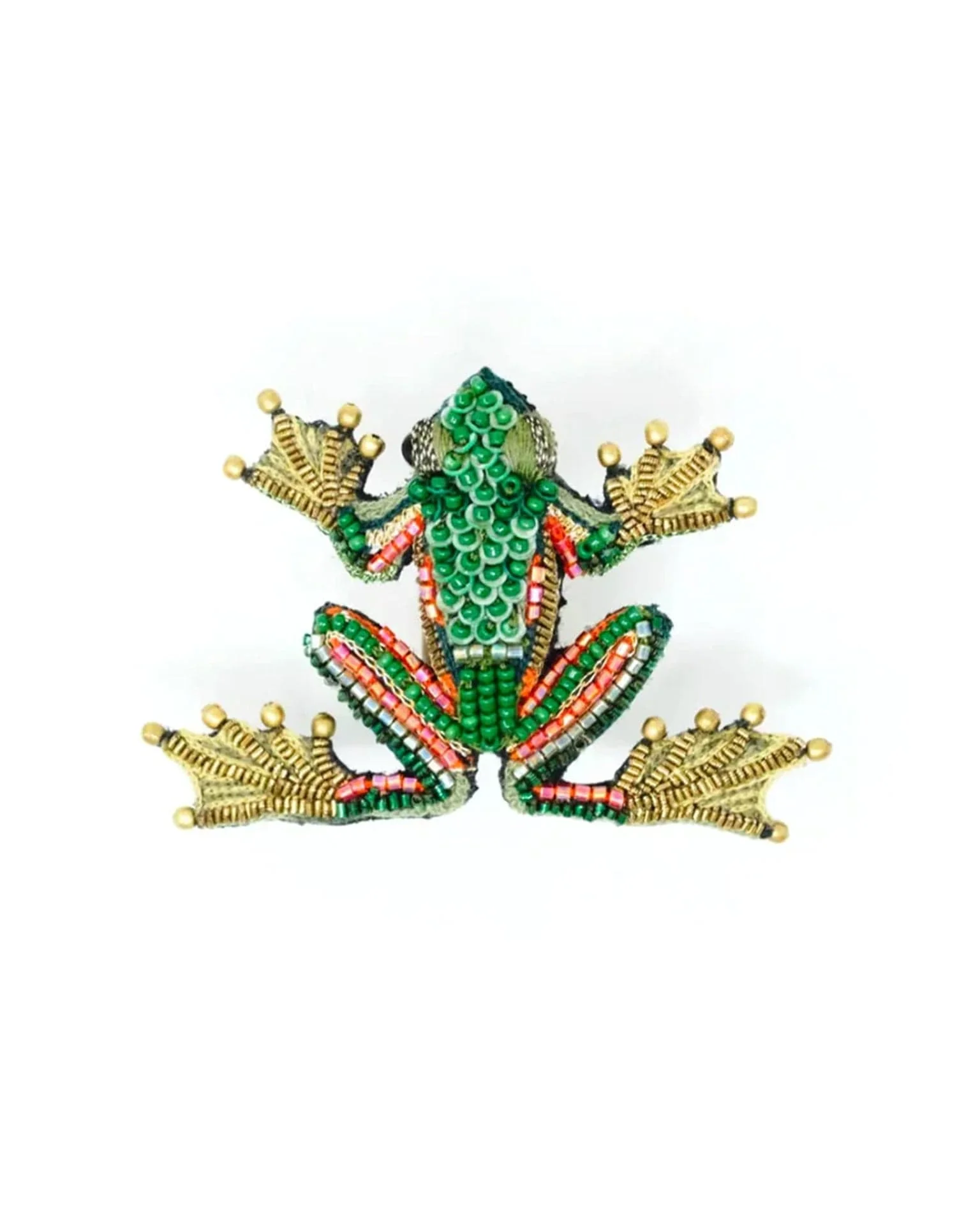 Green Flying Frog Brooch Pin