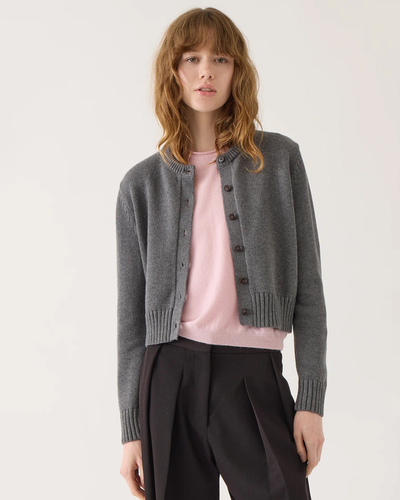 Hallie Cotton Cashmere Cardigan in Dark Heather Grey