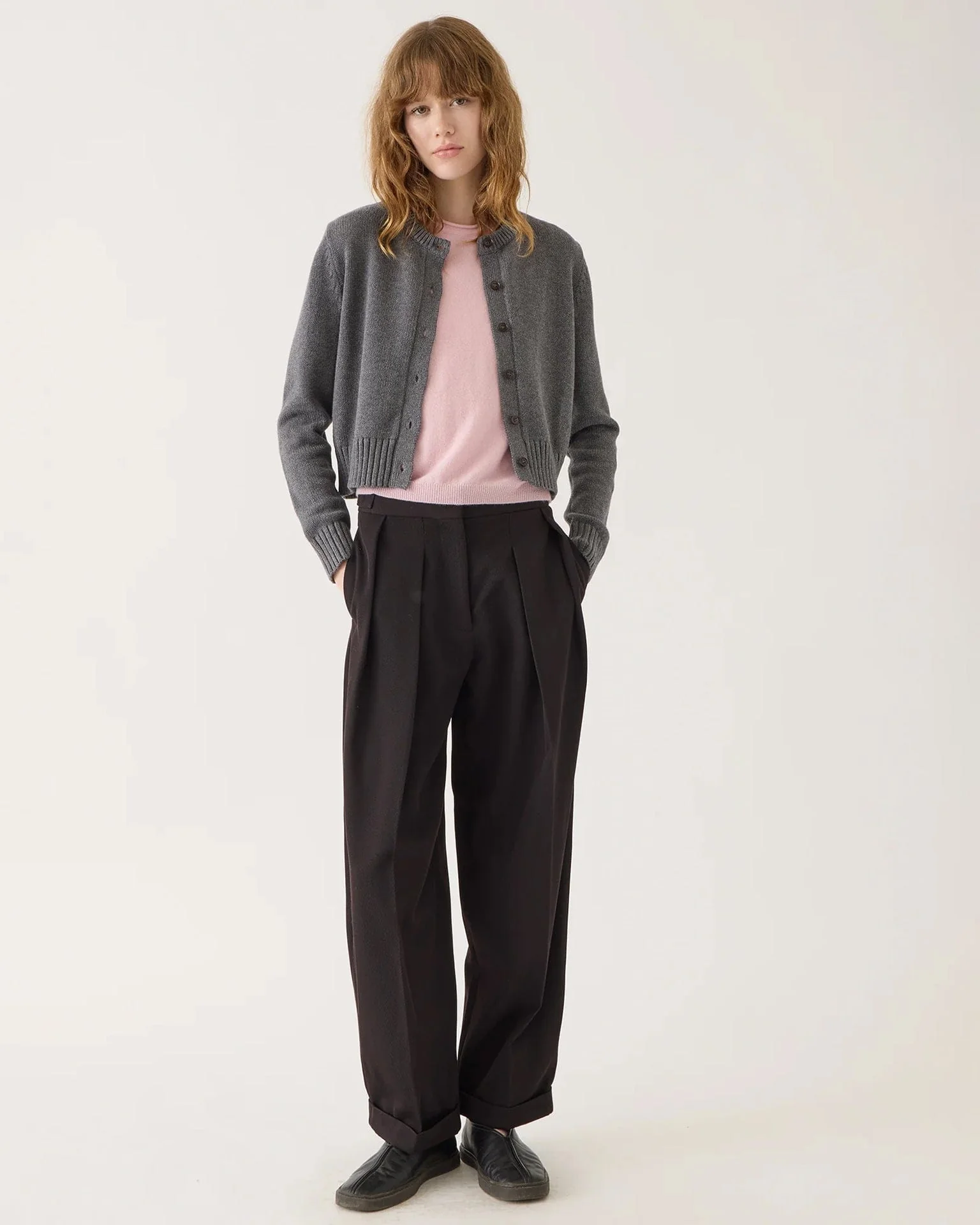Hallie Cotton Cashmere Cardigan in Dark Heather Grey - Image 2