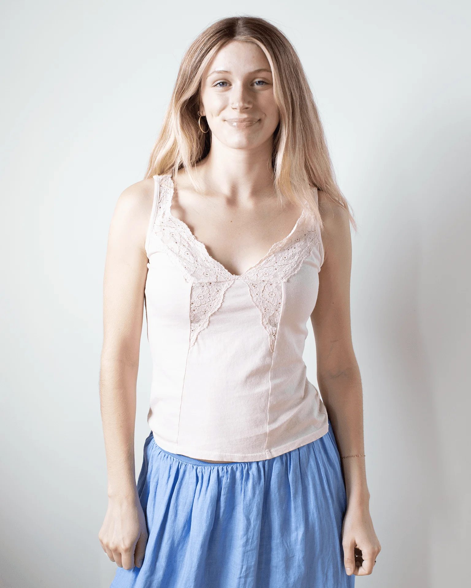 Hannah V Neck Lace Tank in Ballet