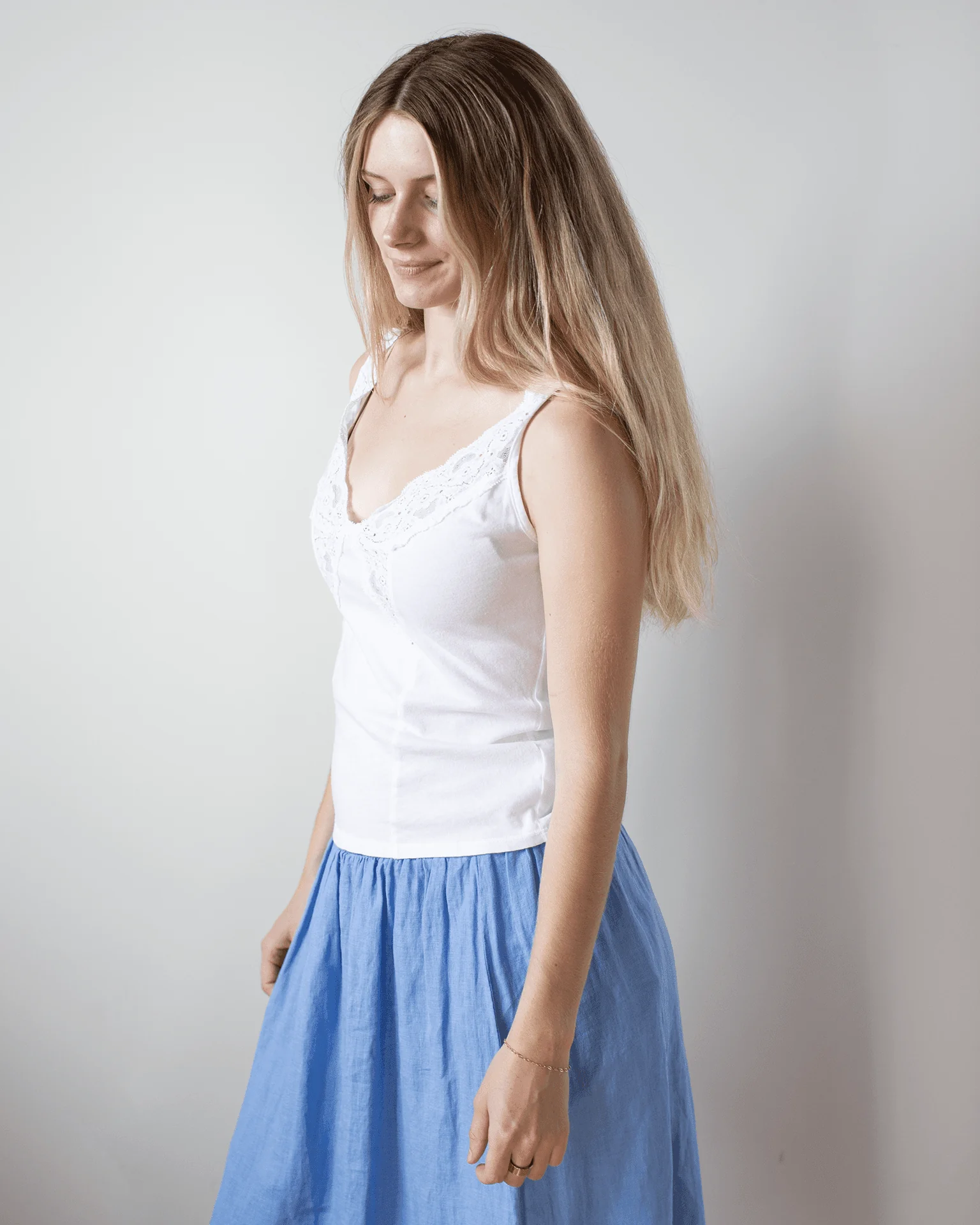 Hannah V Neck Lace Tank in White - Image 3