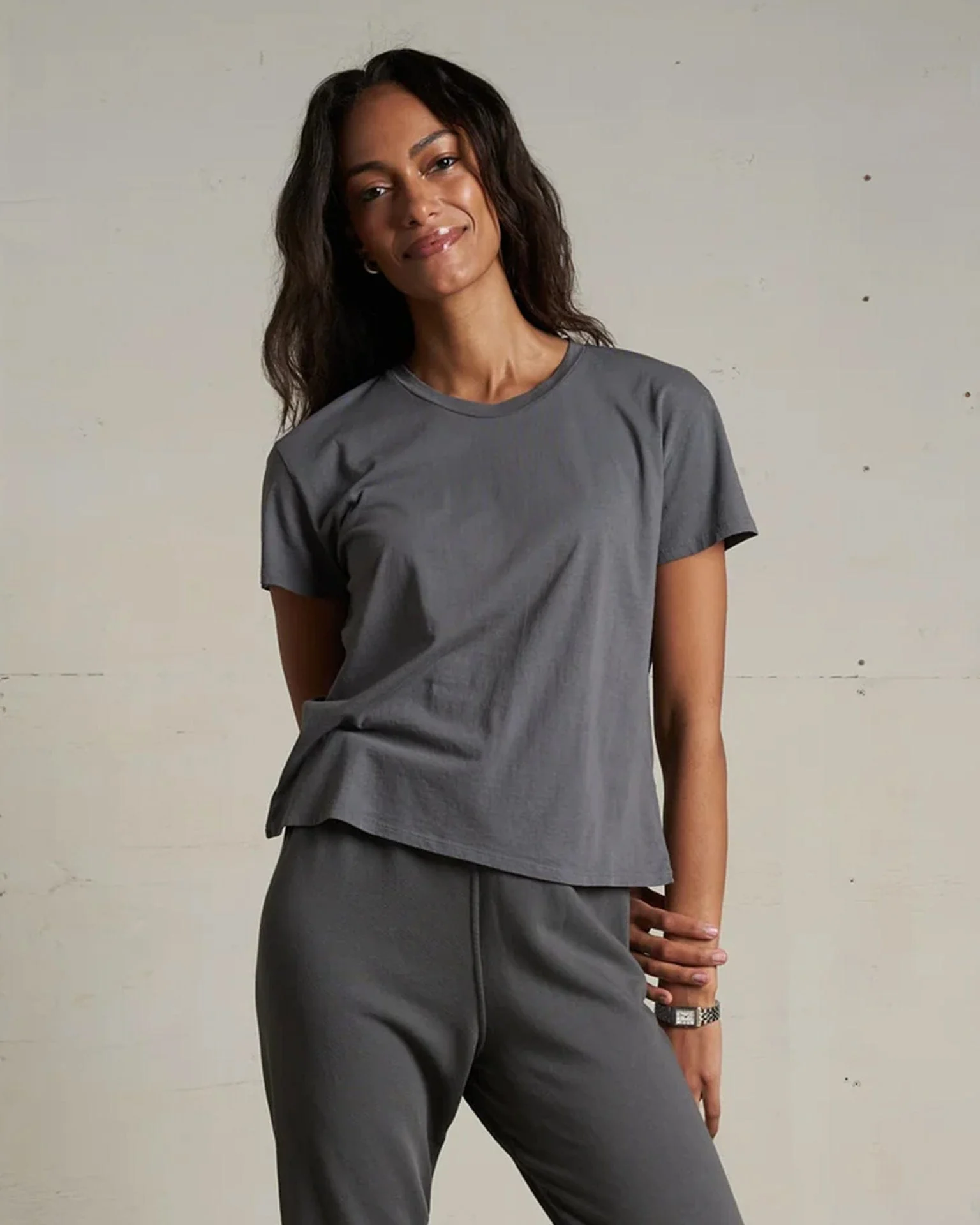 Harley Cotton S/S Boxy Crew Tee in Charcoal