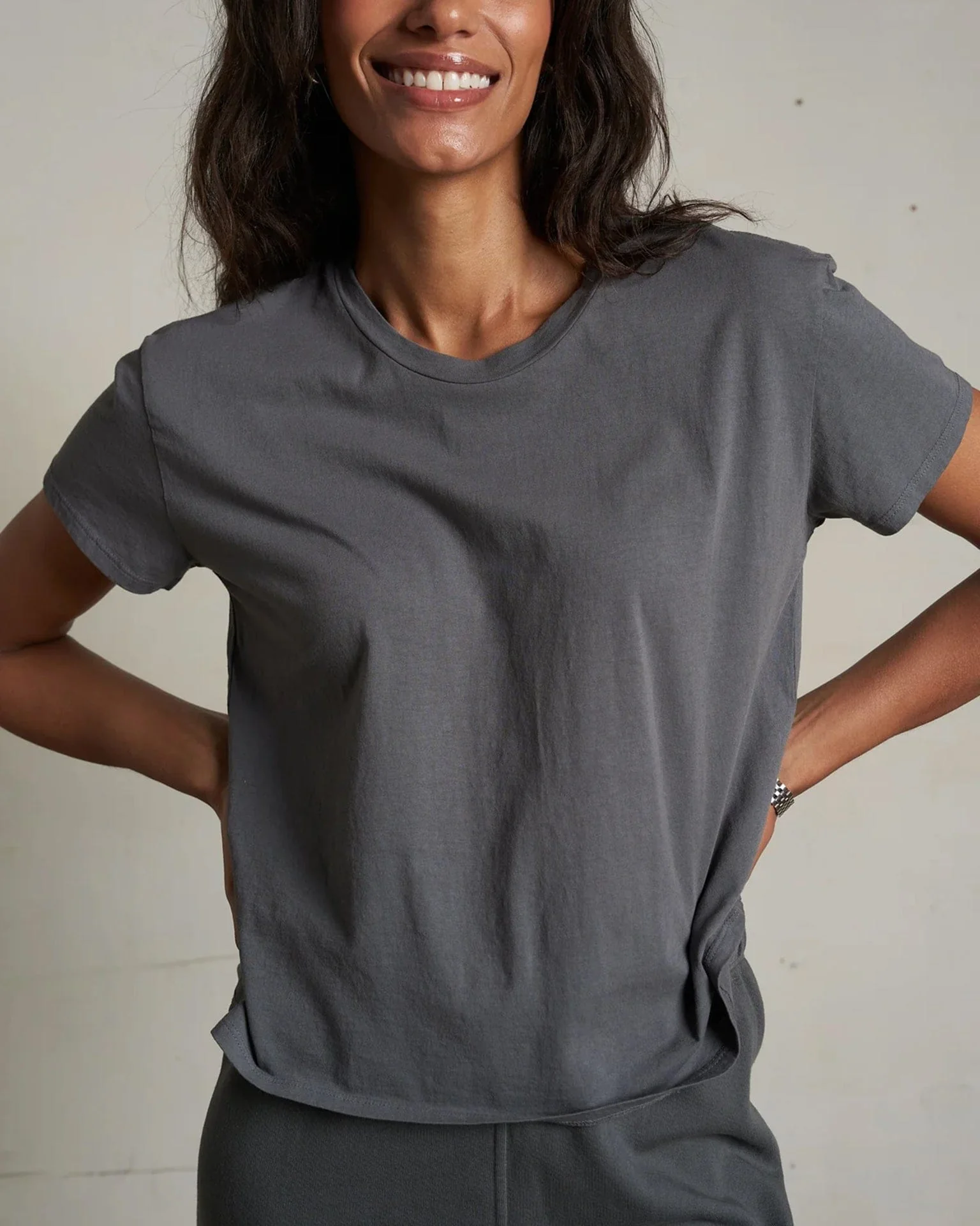 Harley Cotton S/S Boxy Crew Tee in Charcoal - Image 2