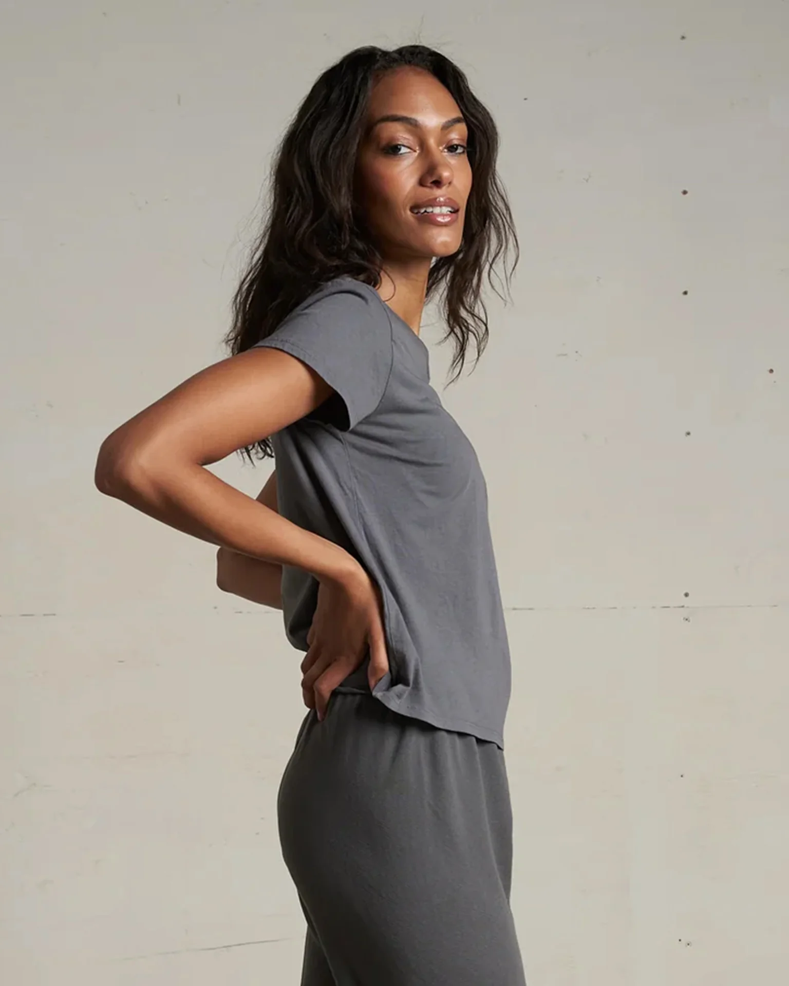 Harley Cotton S/S Boxy Crew Tee in Charcoal - Image 3