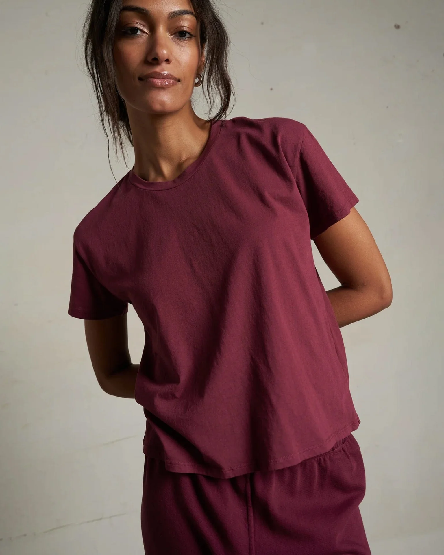 Harley Cotton S/S Boxy Crew Tee in Dark Burgundy