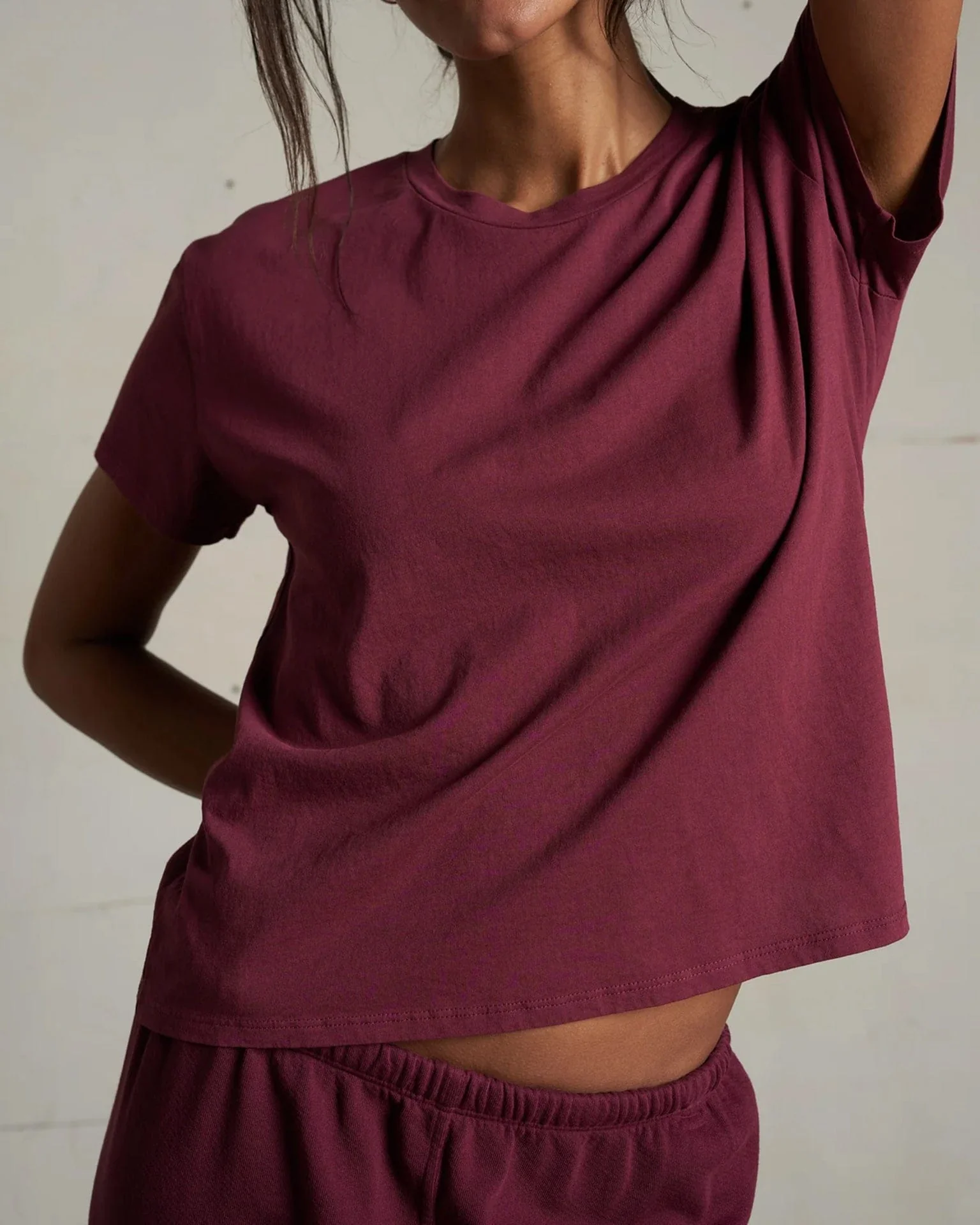 Harley Cotton S/S Boxy Crew Tee in Dark Burgundy - Image 2