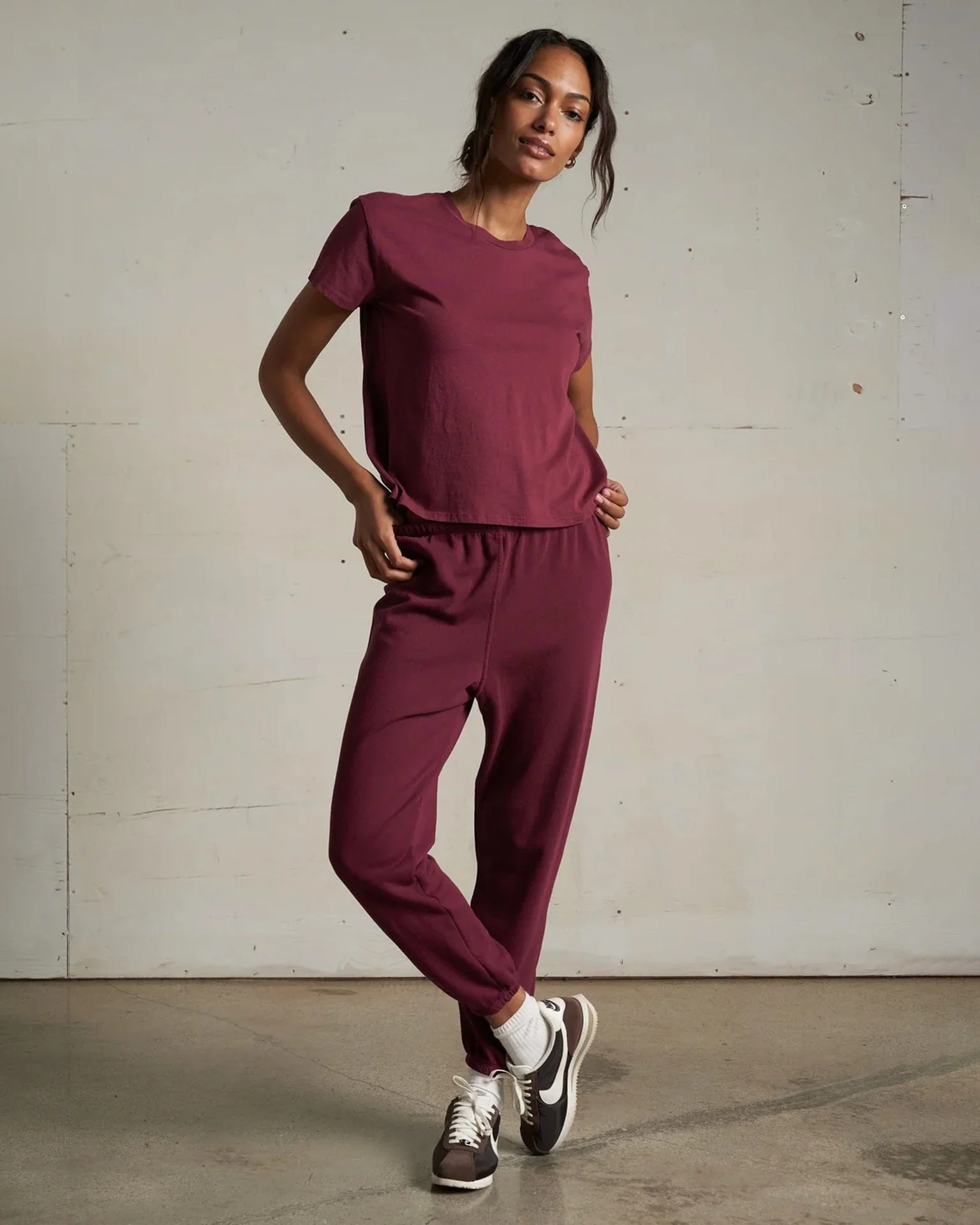 Harley Cotton S/S Boxy Crew Tee in Dark Burgundy - Image 3
