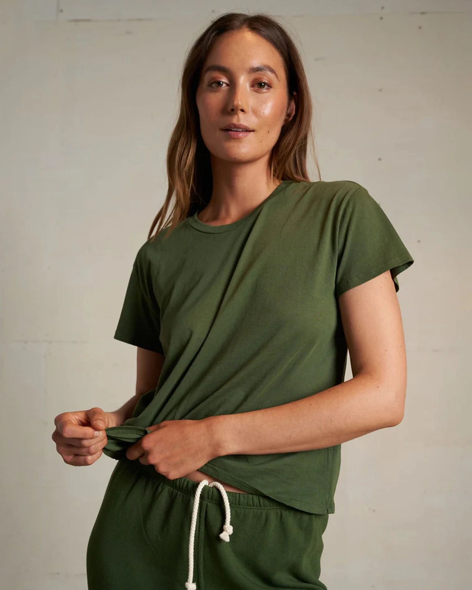 Harley Cotton S/S Boxy Crew Tee in Fern Green