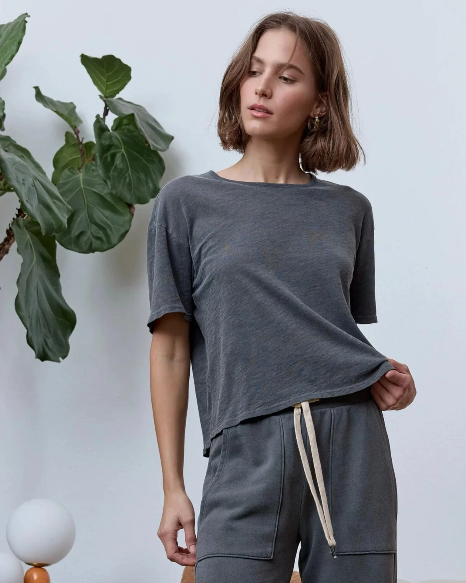 Harper Boxy Slub Jersey Tee in Faded Black