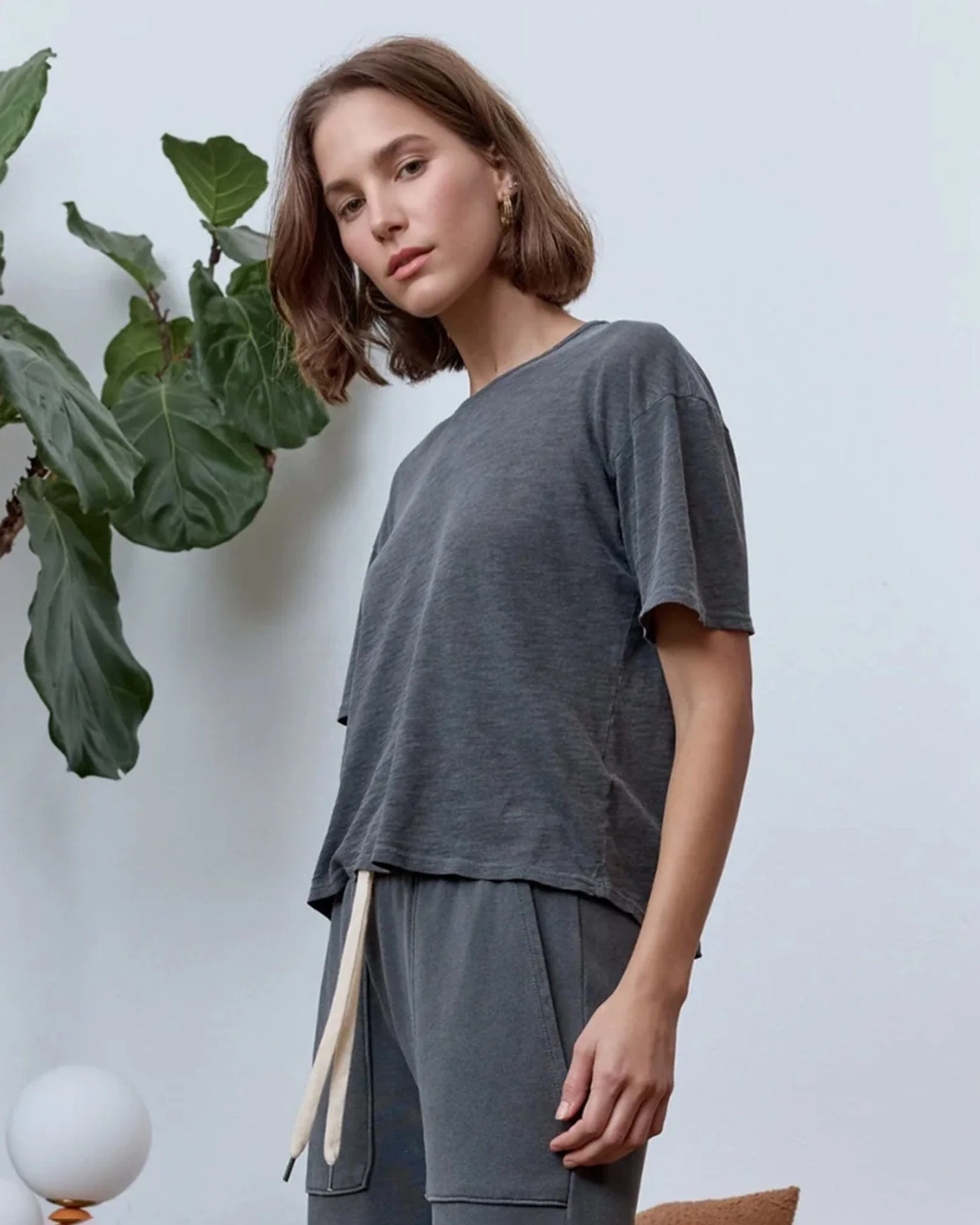 Harper Boxy Slub Jersey Tee in Faded Black - Image 2