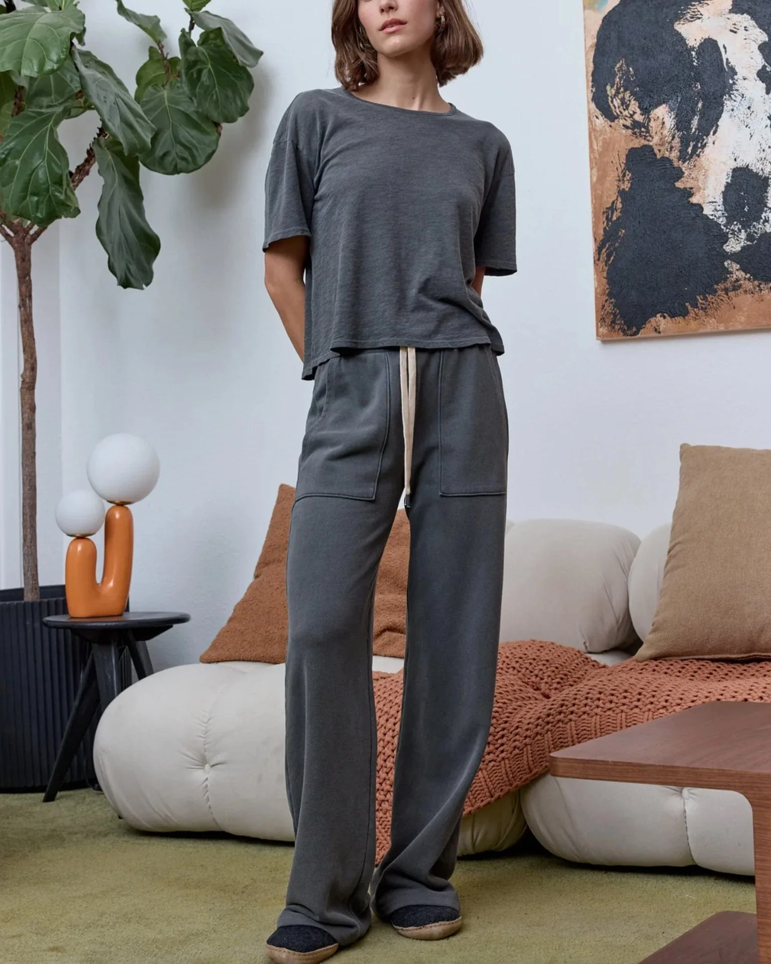 Harper Boxy Slub Jersey Tee in Faded Black - Image 3
