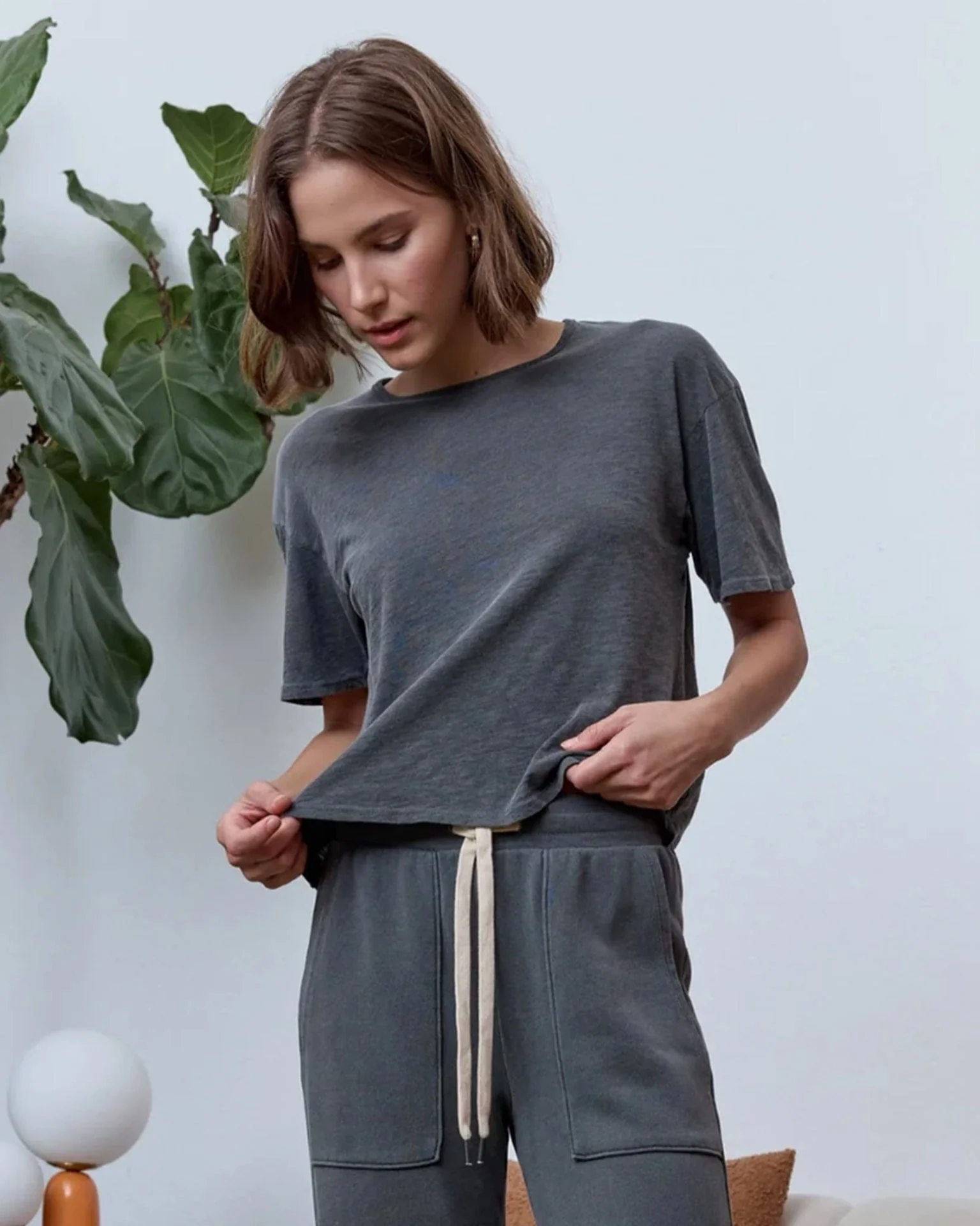 Harper Boxy Slub Jersey Tee in Faded Black - Image 4