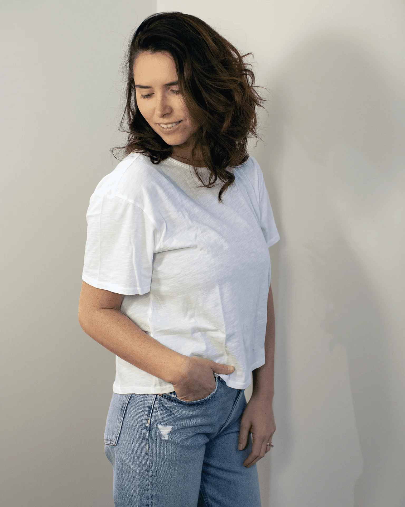 Harper Boxy Slub Jersey Tee in White - Image 2