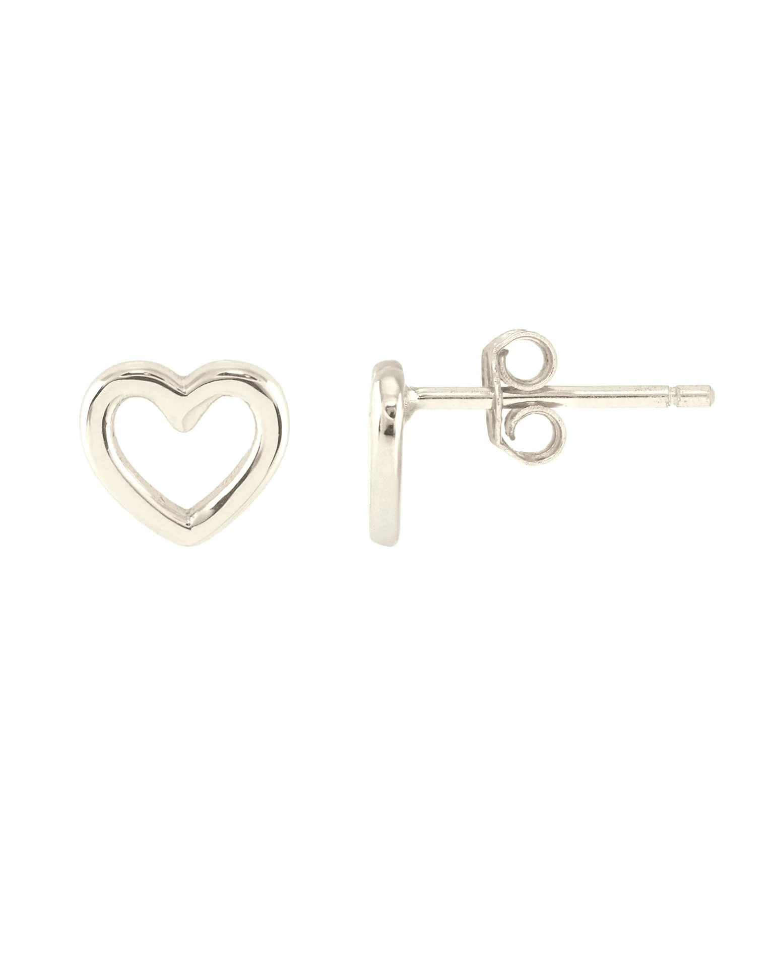 Heart Outline Stud Earrings in Silver