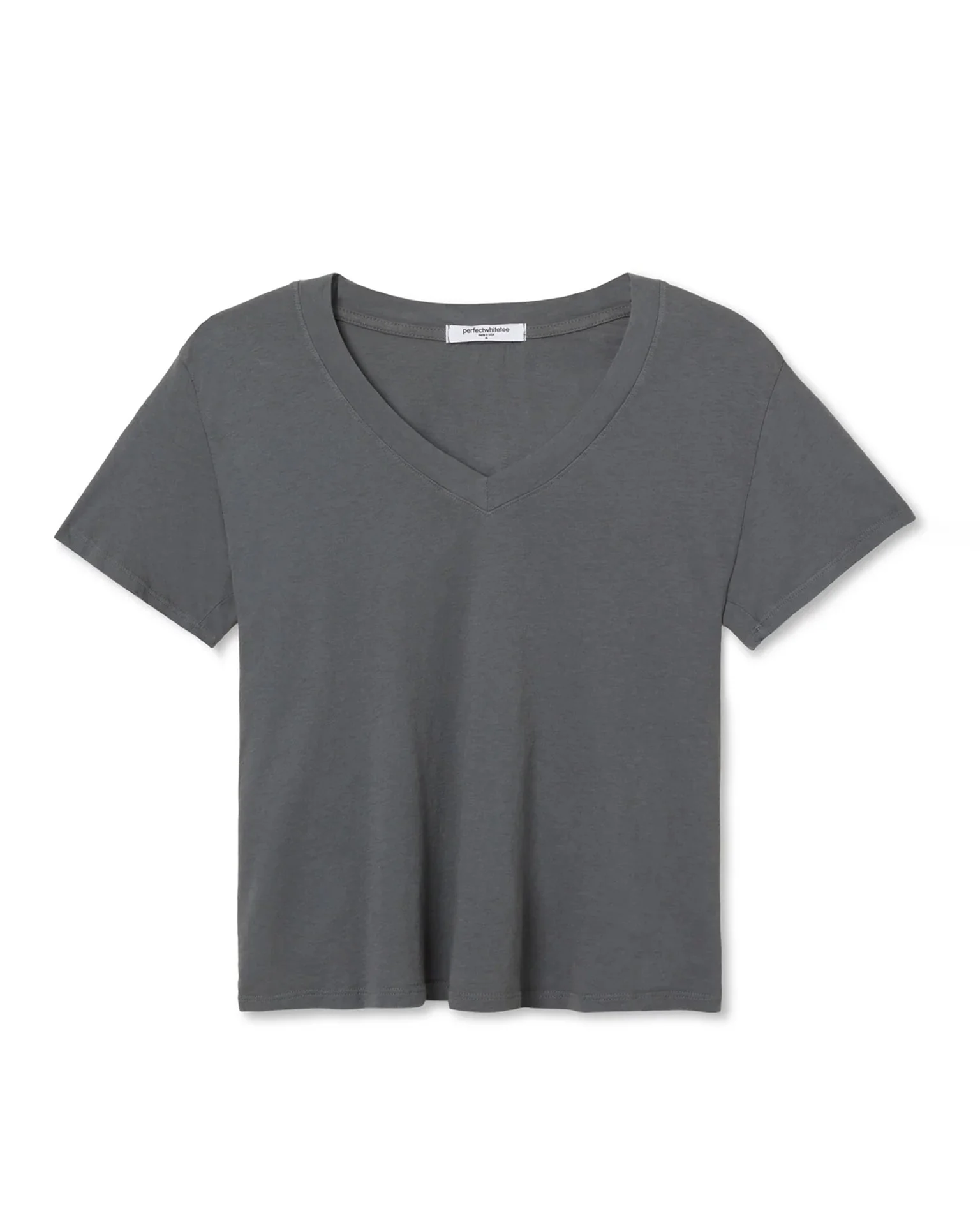 Hendrix Cotton S/S Boxy V Neck Tee in Charcoal - Image 4