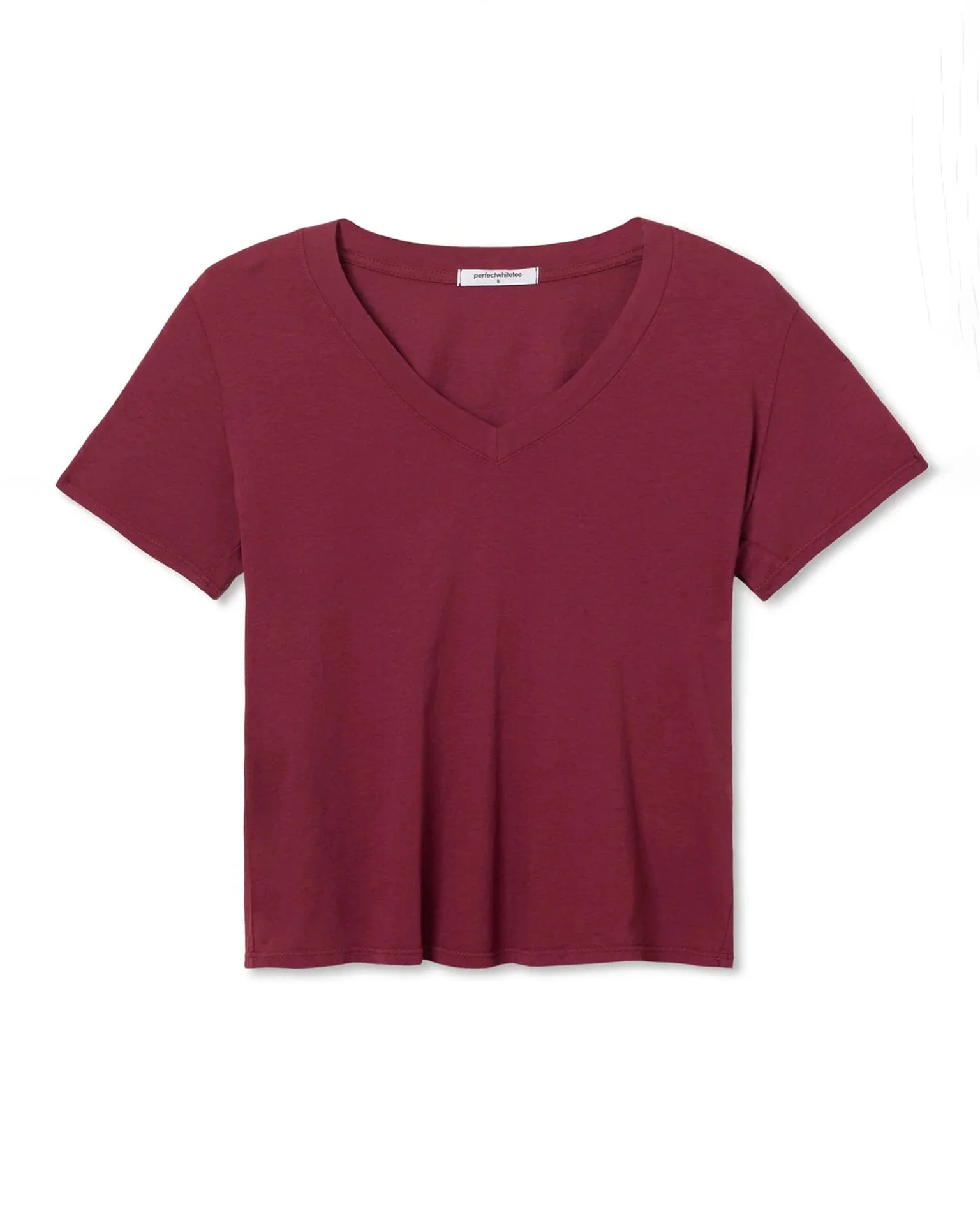 Hendrix Cotton S/S Boxy V Neck Tee in Dark Burgundy - Image 4