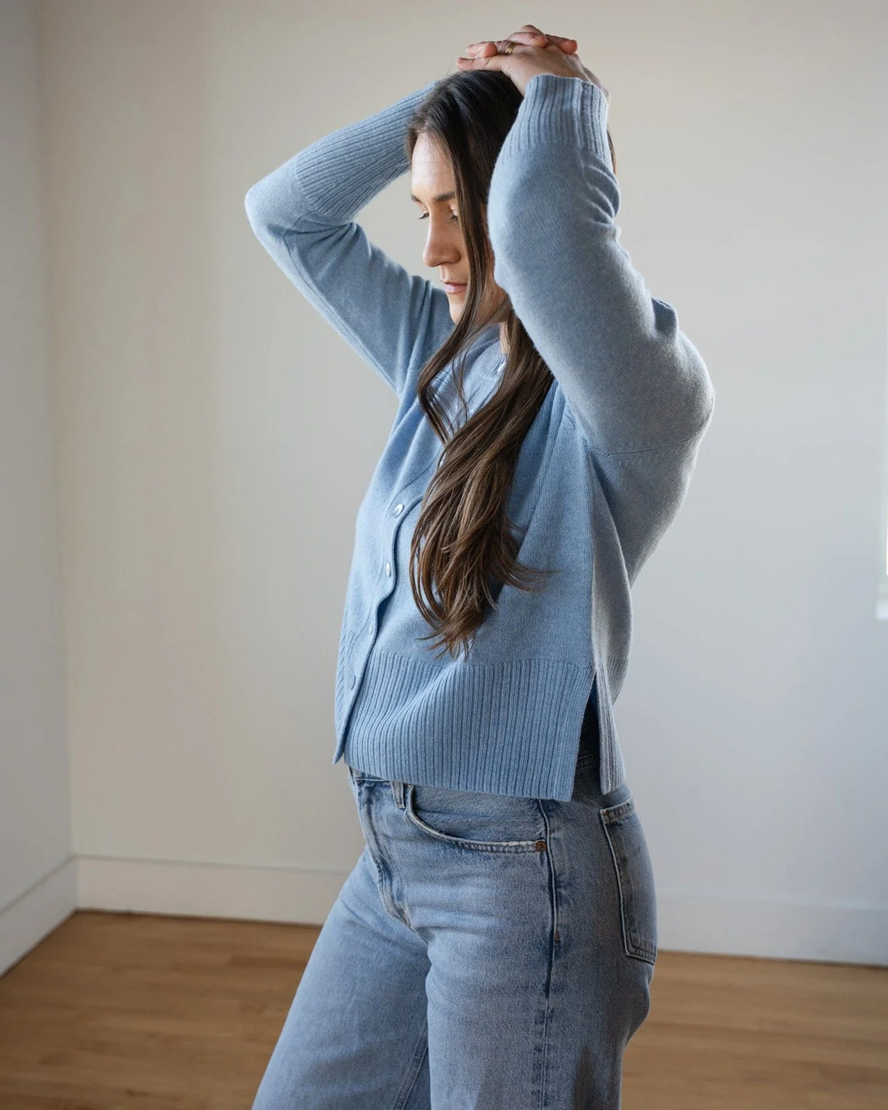 Hi Rib Cardigan W/ Slits in Heather