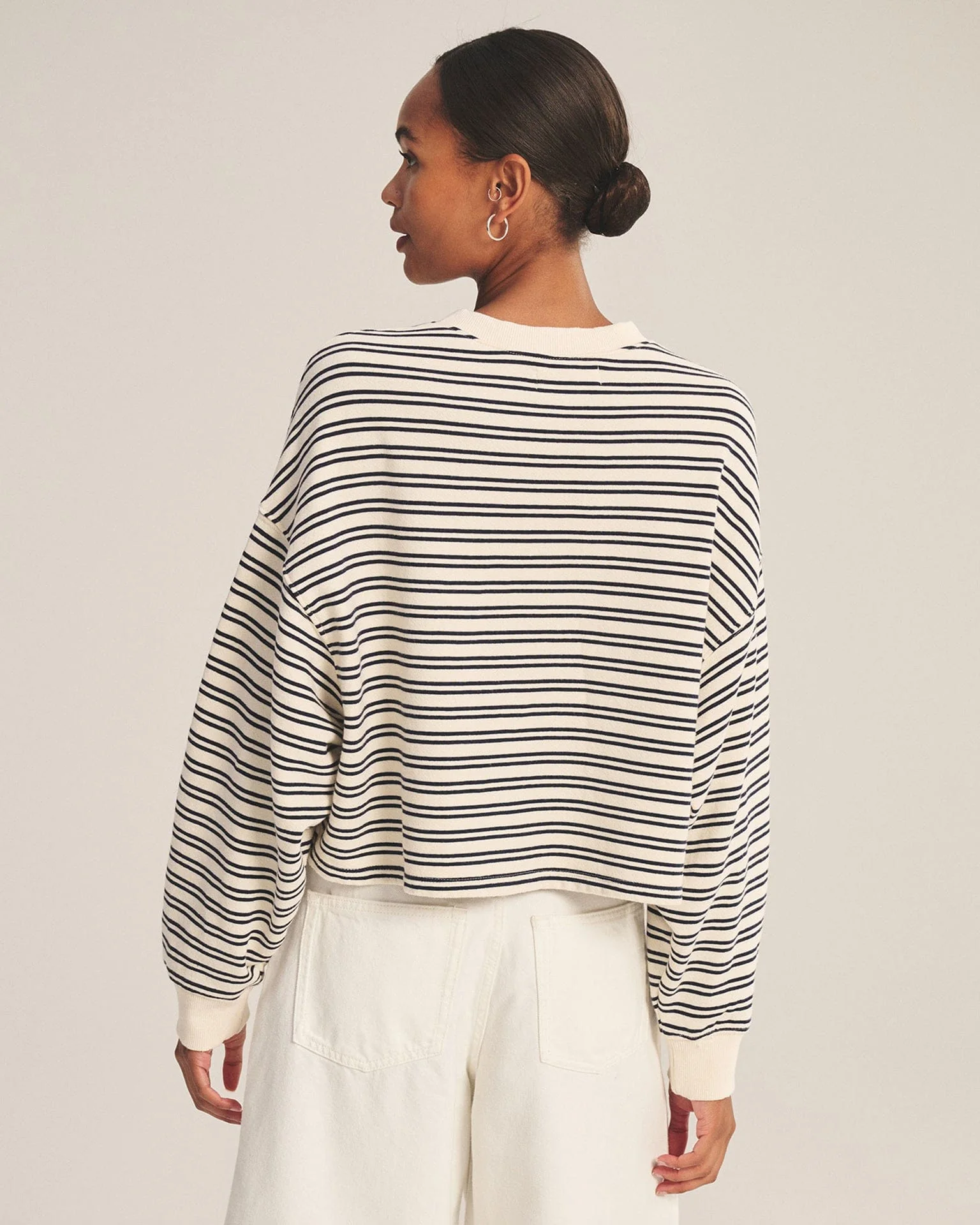 Isabelle Long Sleeve Crew Neck Top in Natural/Navy - Image 4